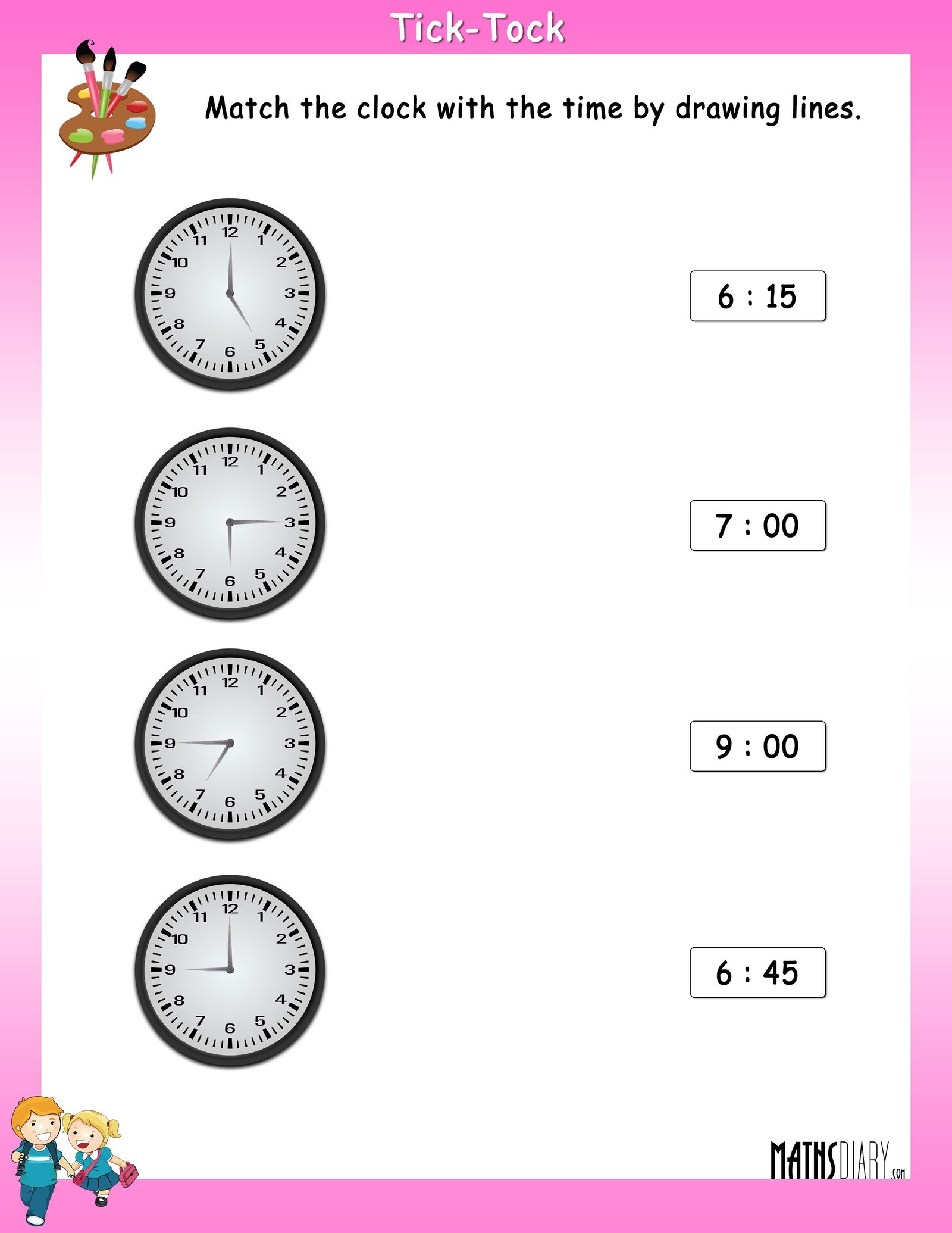 Match The Clock With The Time Math Worksheets MathsDiary