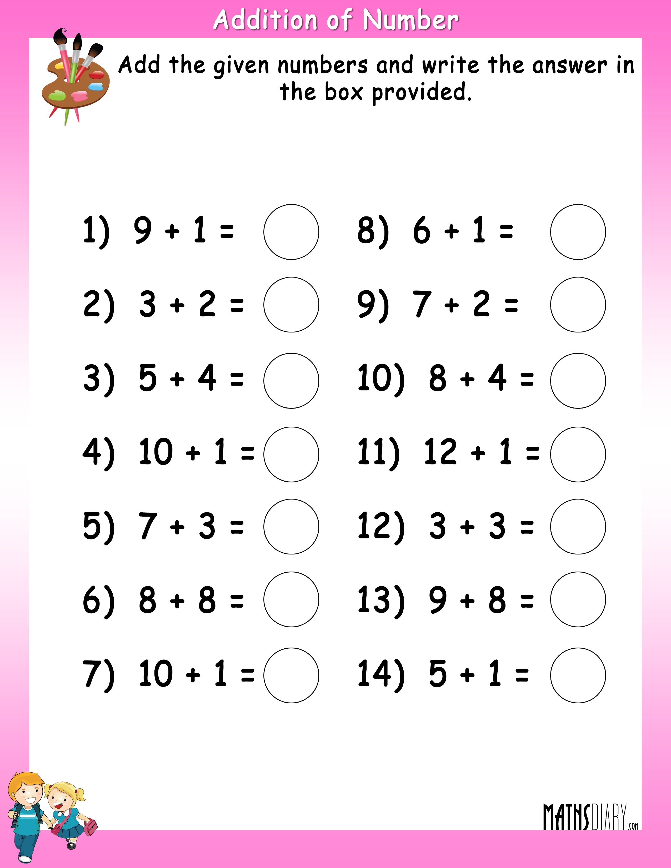 Addition Numbers Worksheet