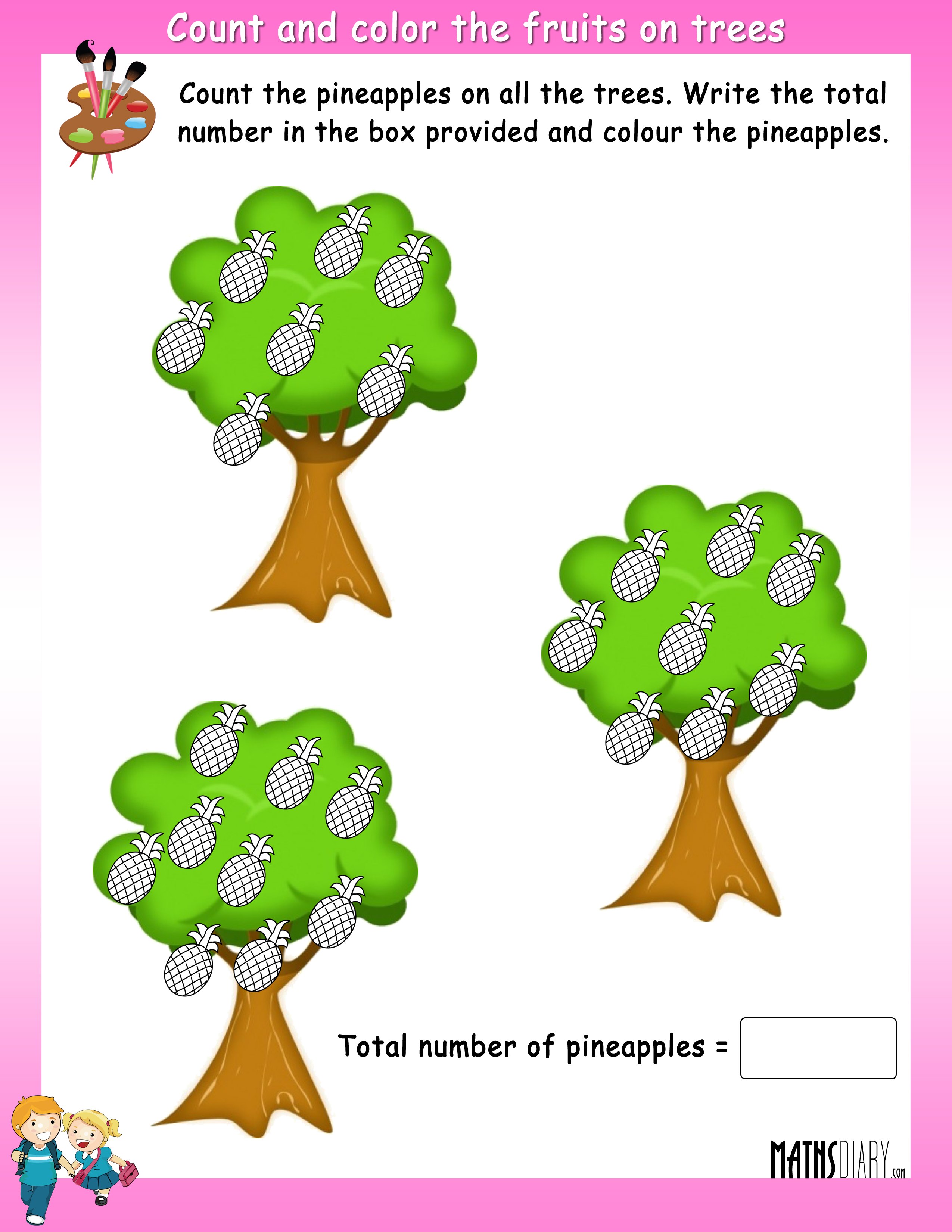 Count And Color The Fruits On Trees Math Worksheets MathsDiary