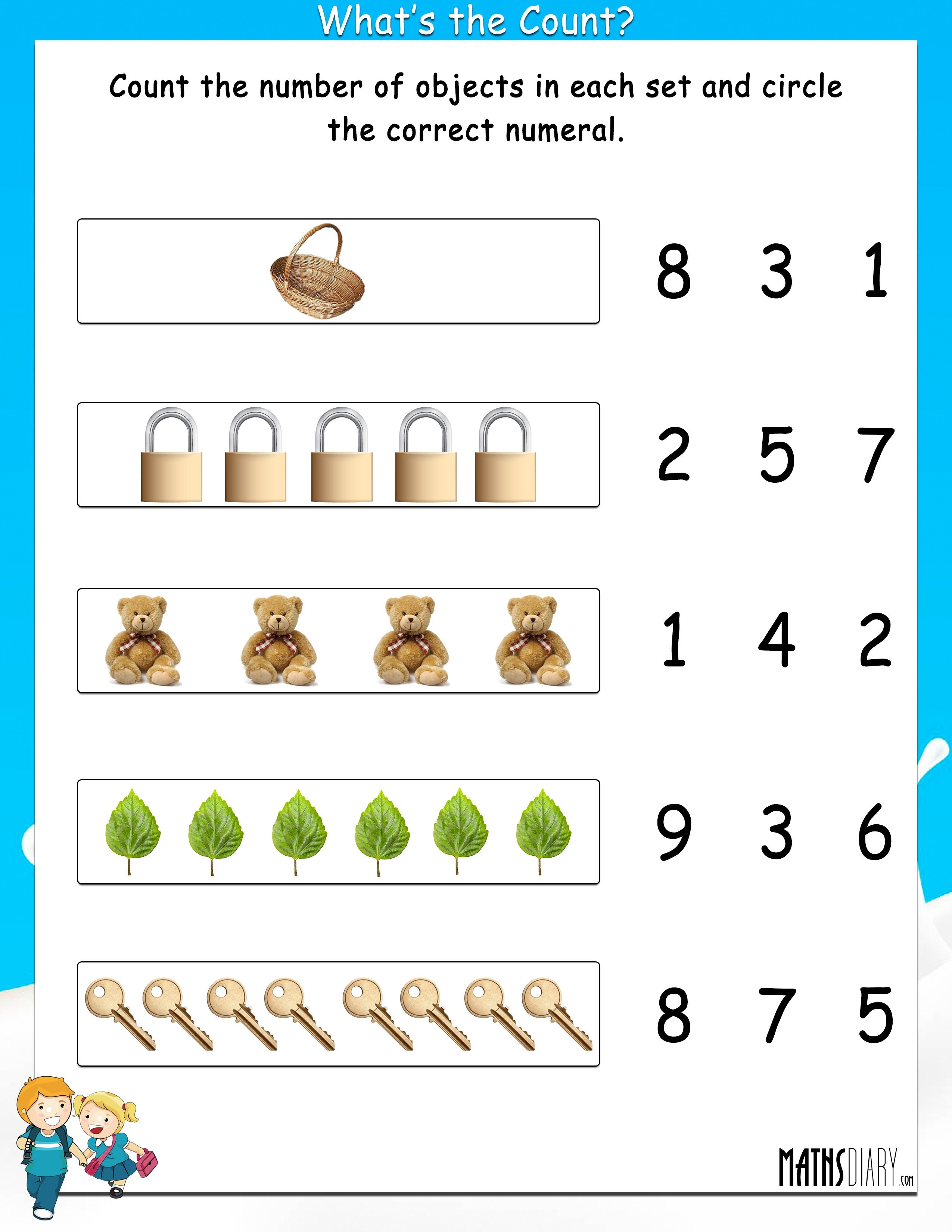 Count The Objects And Circle The Correct Numeral Math Worksheets MathsDiary
