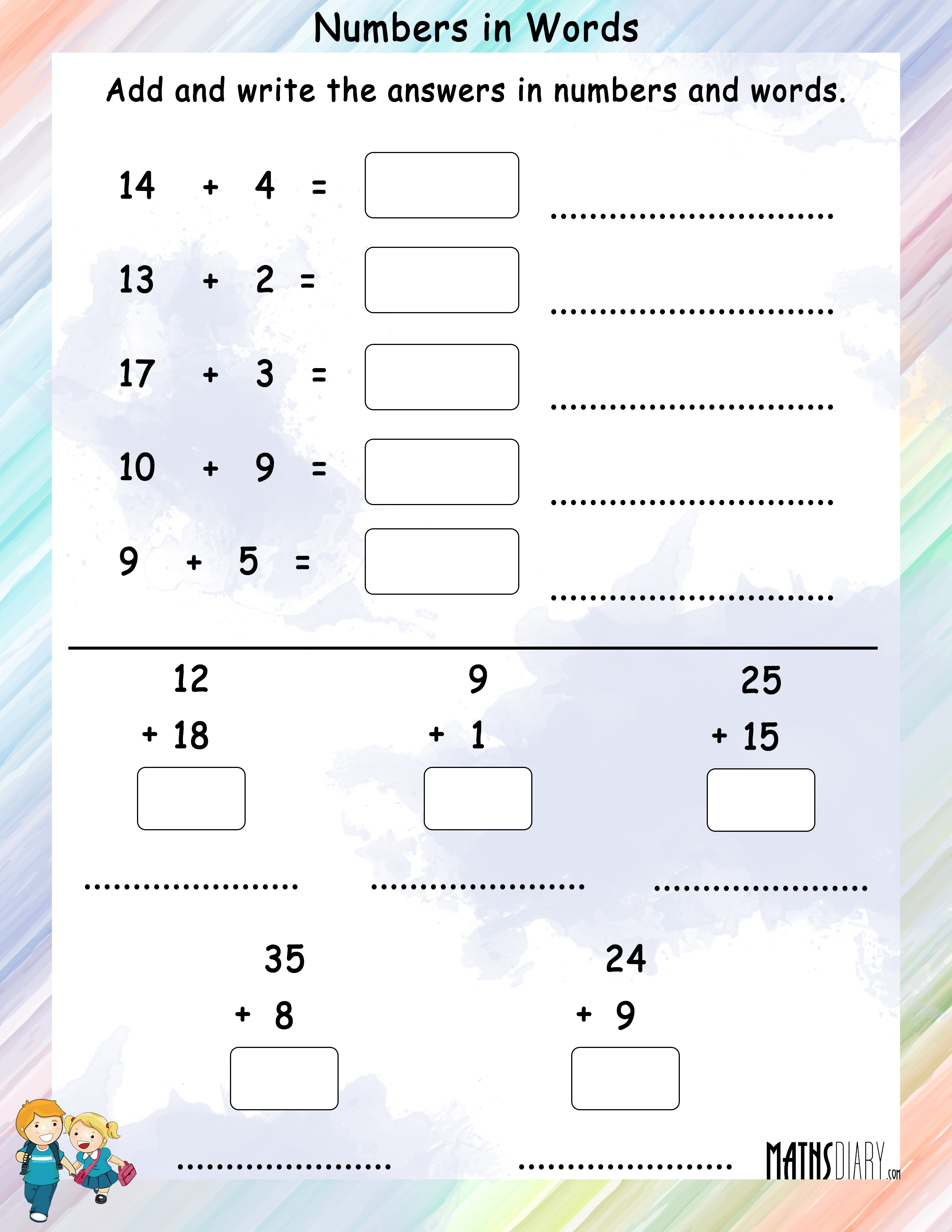 Maths Worksheets For Grade 1 Number Names Addition Worksheet Math For Kids Mocomi Number