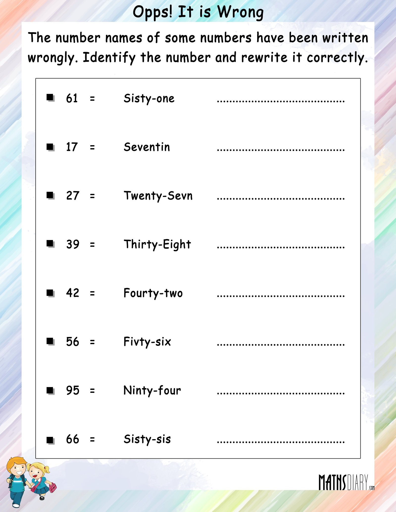 Rewrite The Incorrect Number Names Math Worksheets MathsDiary