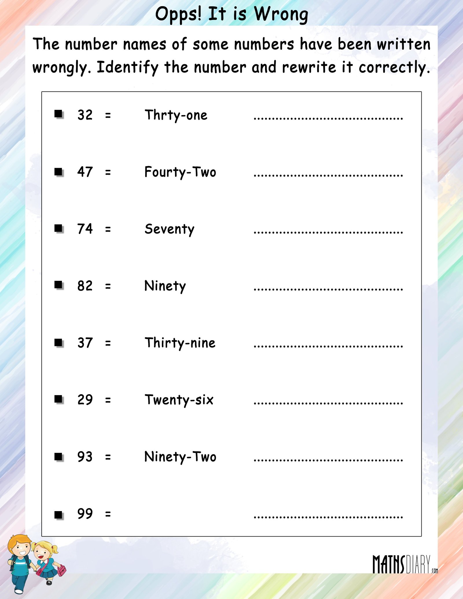 Rewrite The Incorrect Number Names Math Worksheets MathsDiary