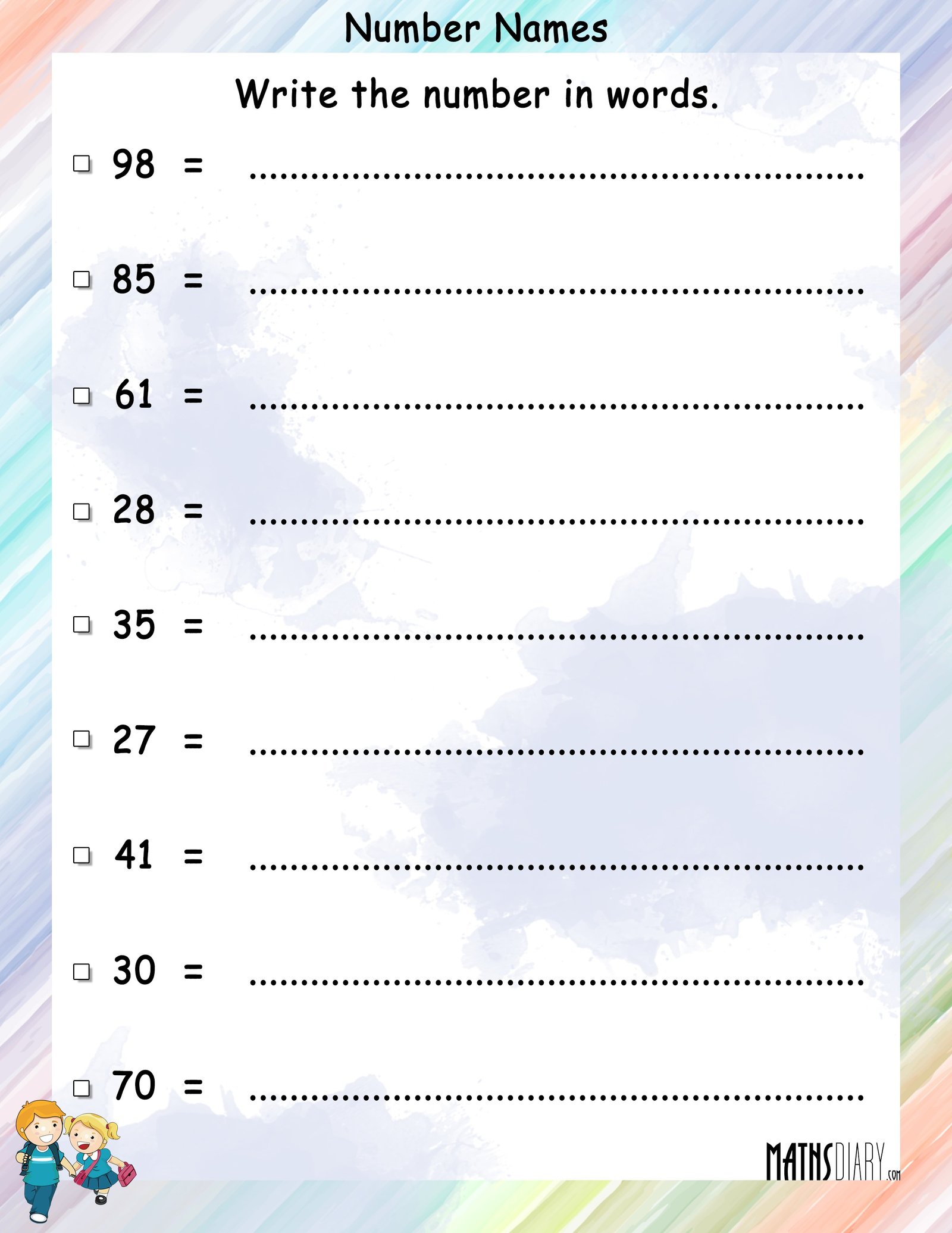 Naming Numbers Grade 1 Math Worksheets Page 2