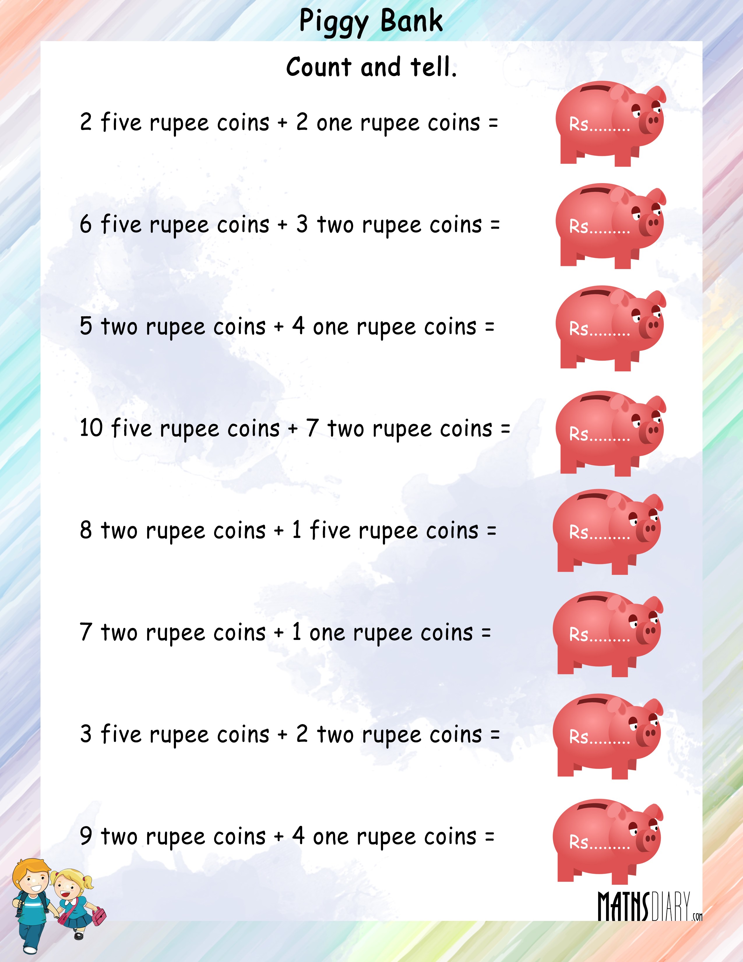 Count And Tell The Amount In The Piggy Bank Math Worksheets MathsDiary
