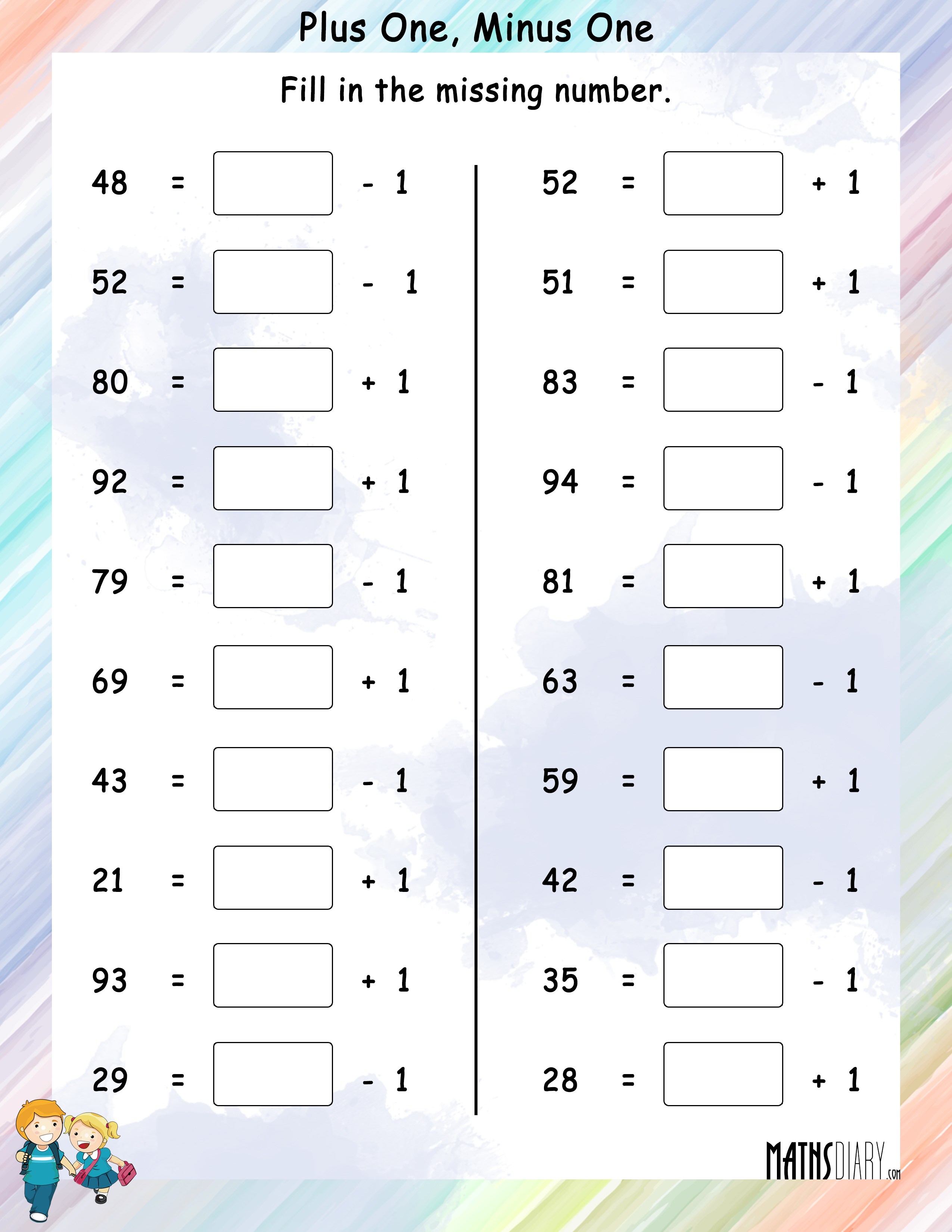 Add One Subtract One To The Given Number Math Worksheets MathsDiary