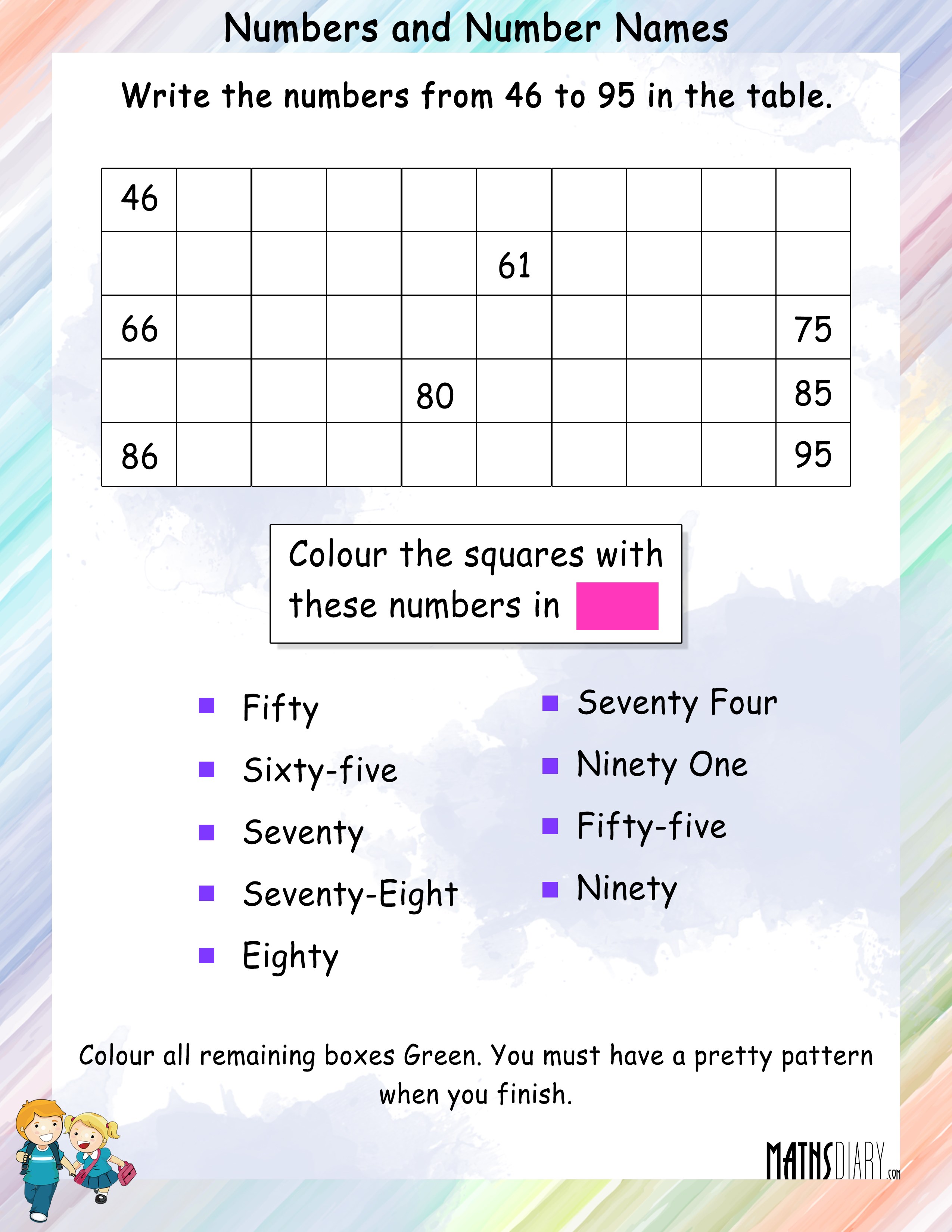 Colouring Puzzle Of Numbers And Number Names Math Worksheets MathsDiary