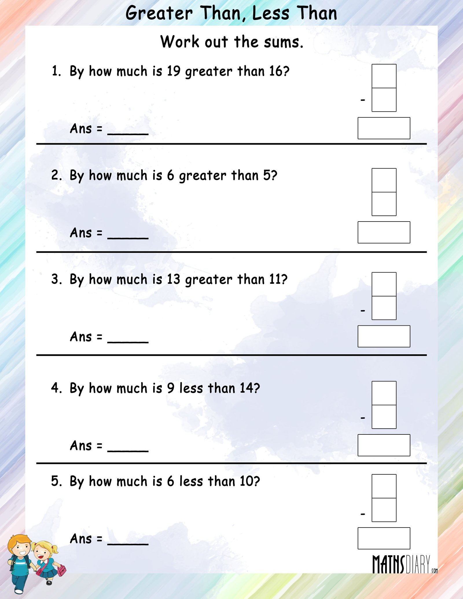 Problem Sums Of Greater Than And Less Than Math Worksheets 