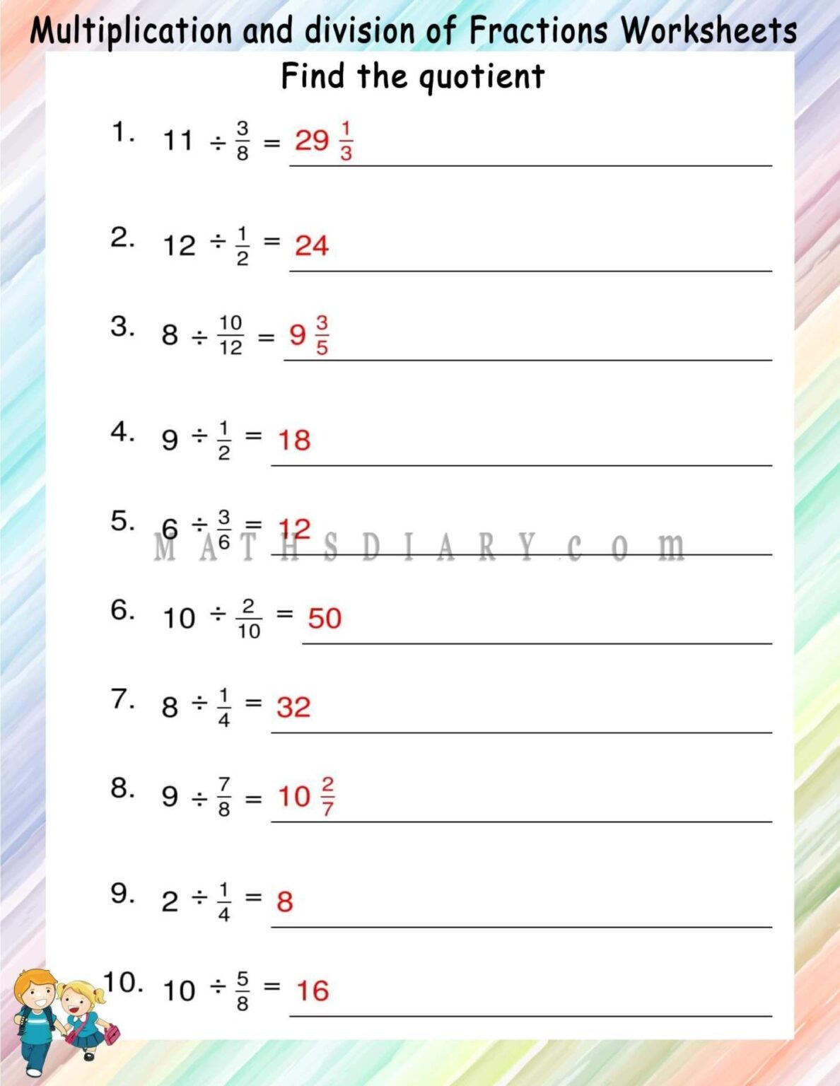 Dividing Whole Number By Fractions Worksheets Math Worksheets MathsDiary