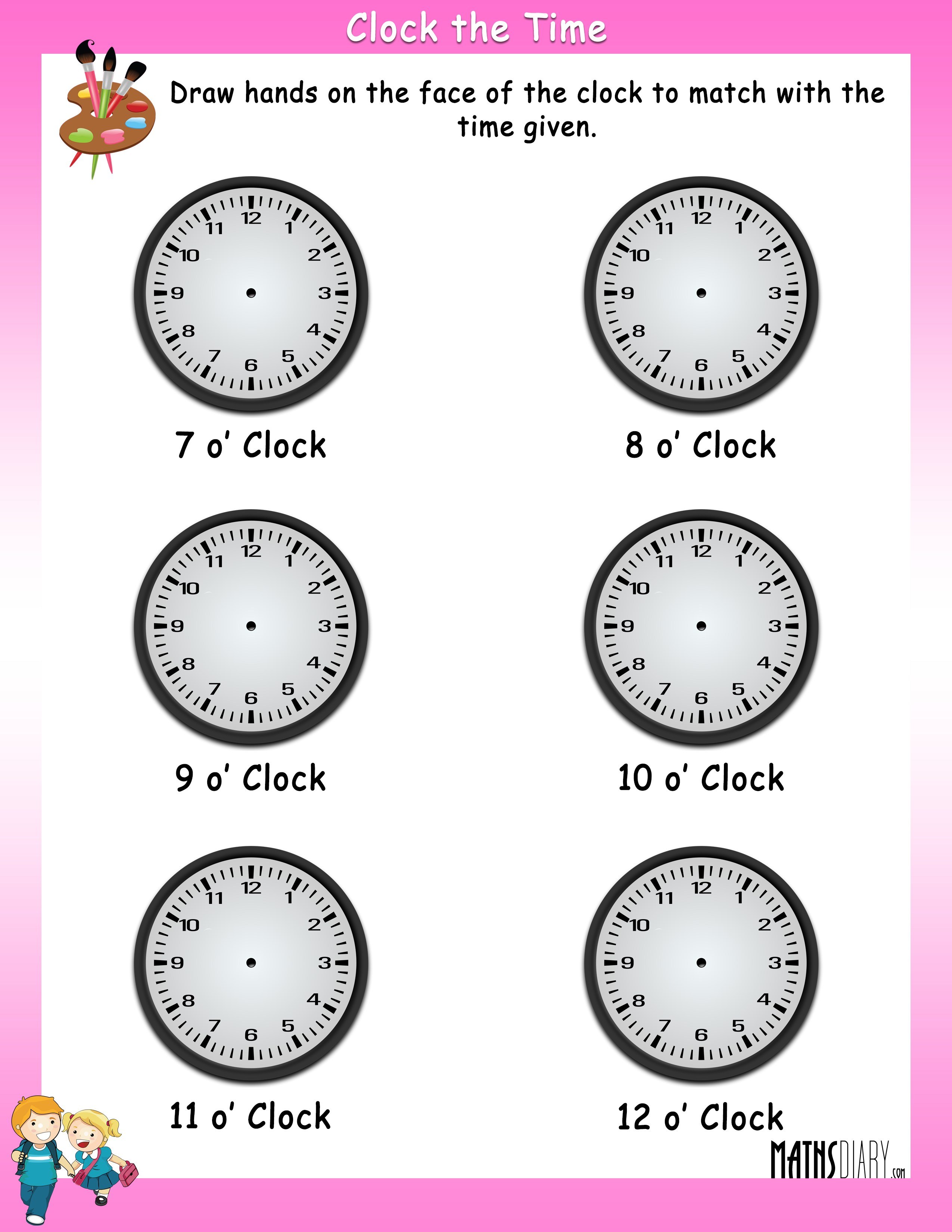 Draw Hands Of The Clock To Match With The Given Time Math Worksheets MathsDiary