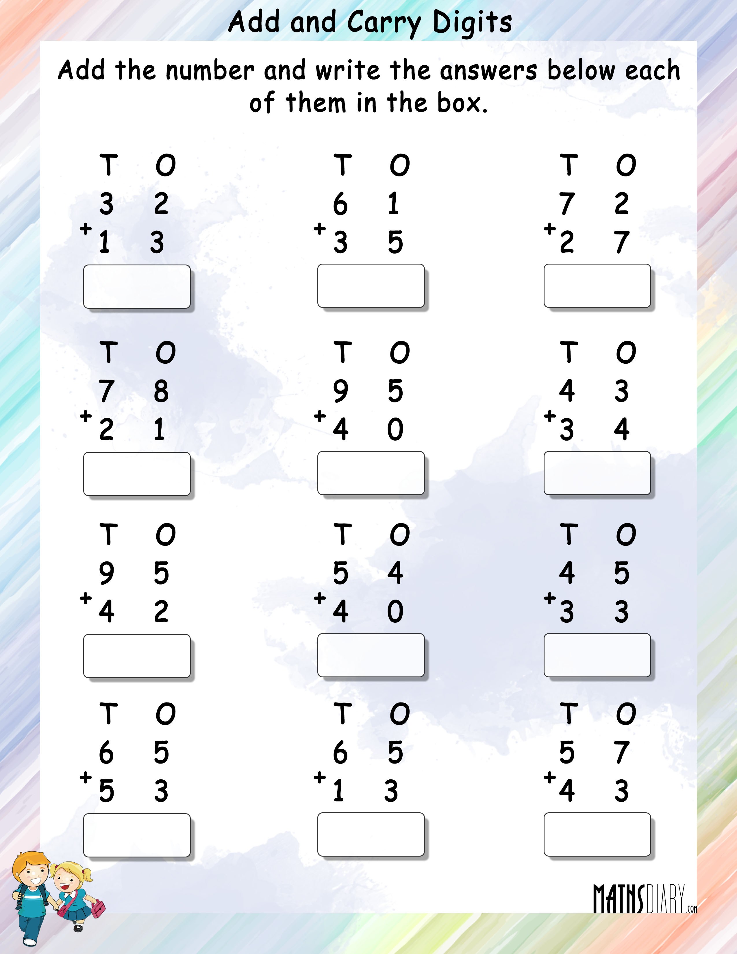 Add And Carry Digits Worksheet 1 