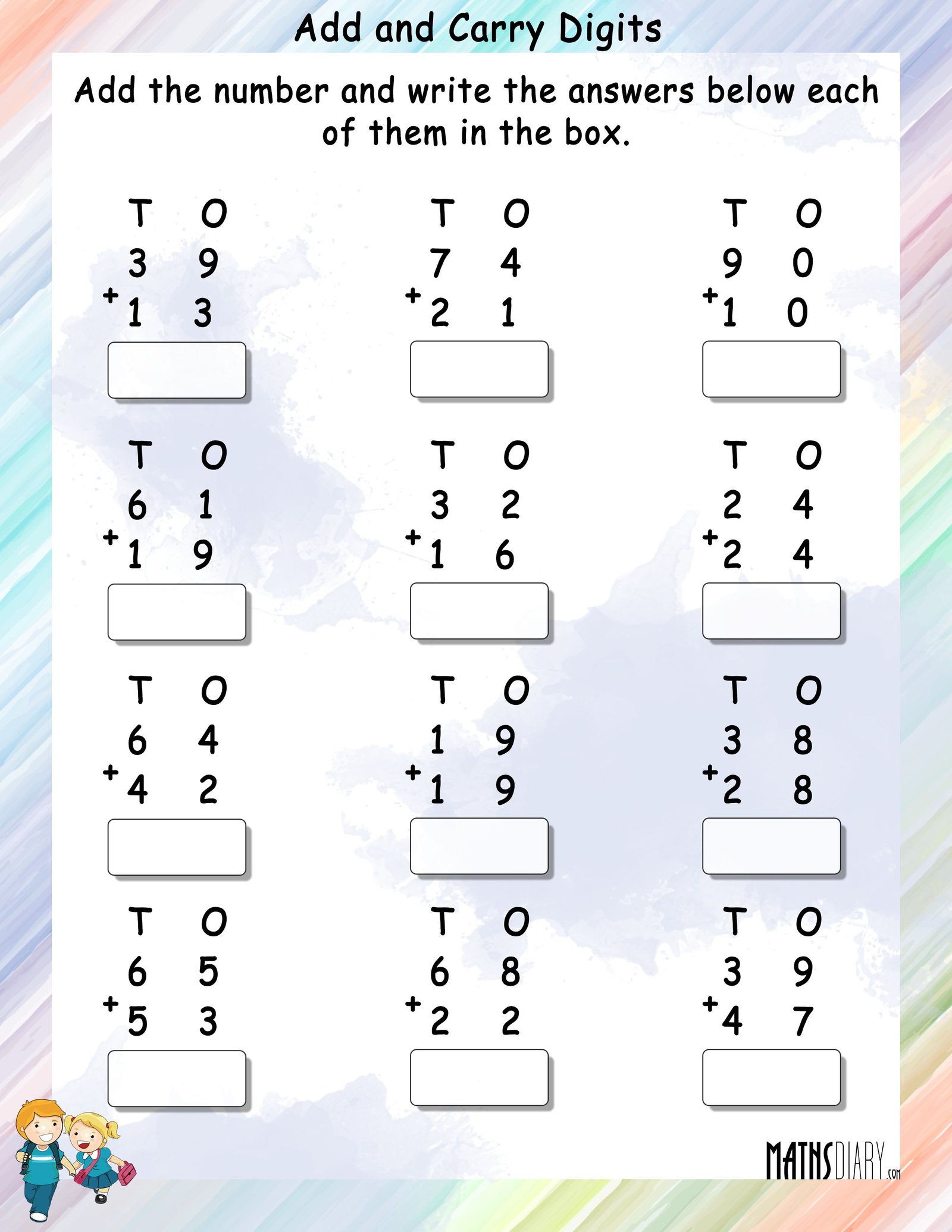 Adding With Carrying Worksheet