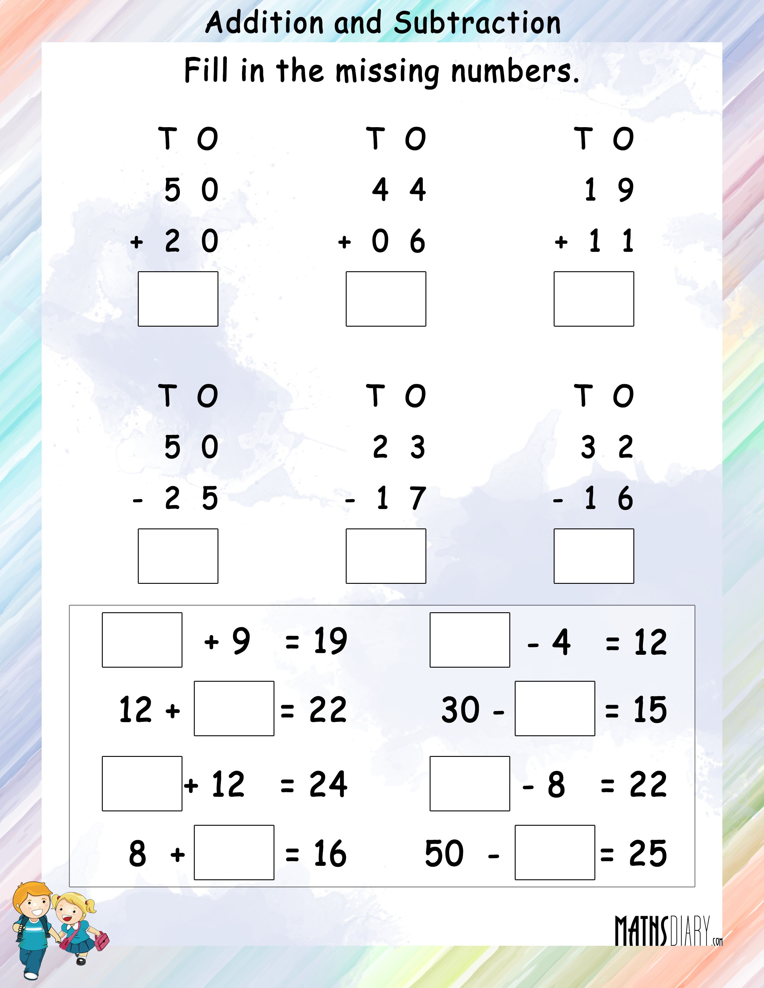 Addition And Subtraction Math Facts Practice Worksheets