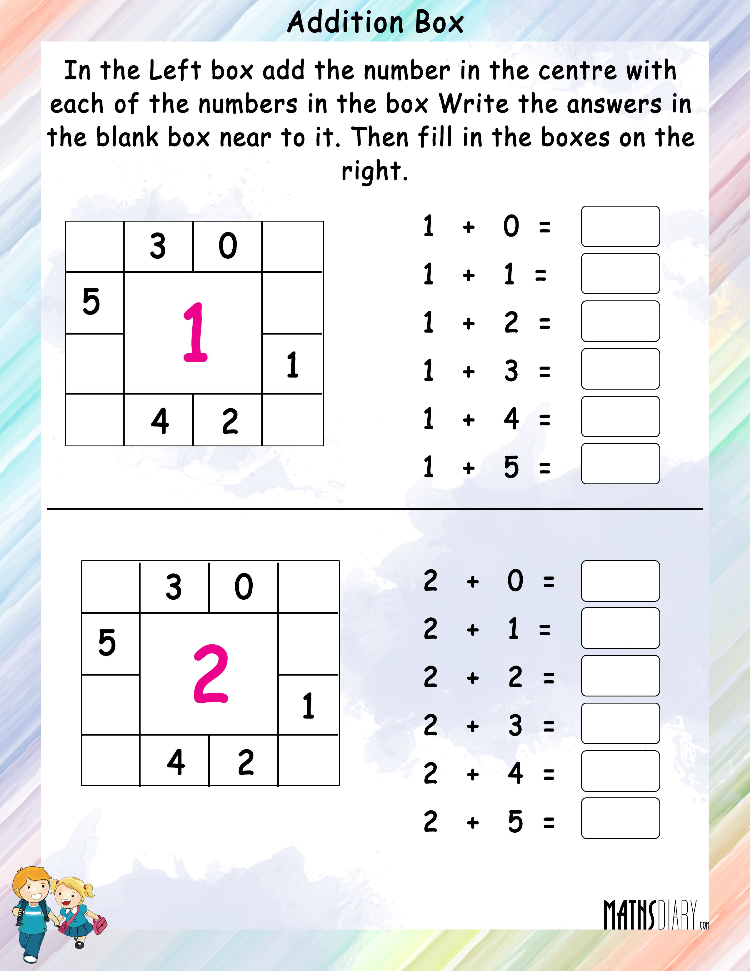 Addition Box Math Worksheets MathsDiary