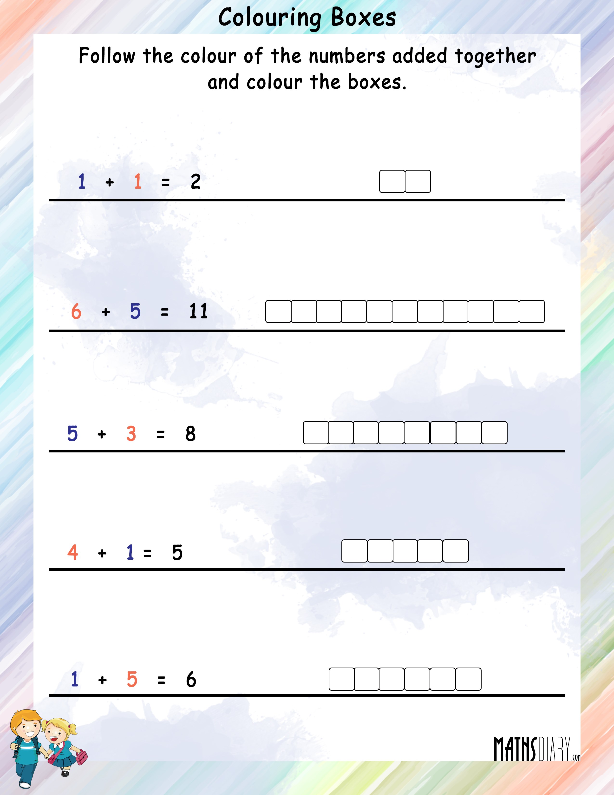 Addition By Colouring Boxes Math Worksheets MathsDiary