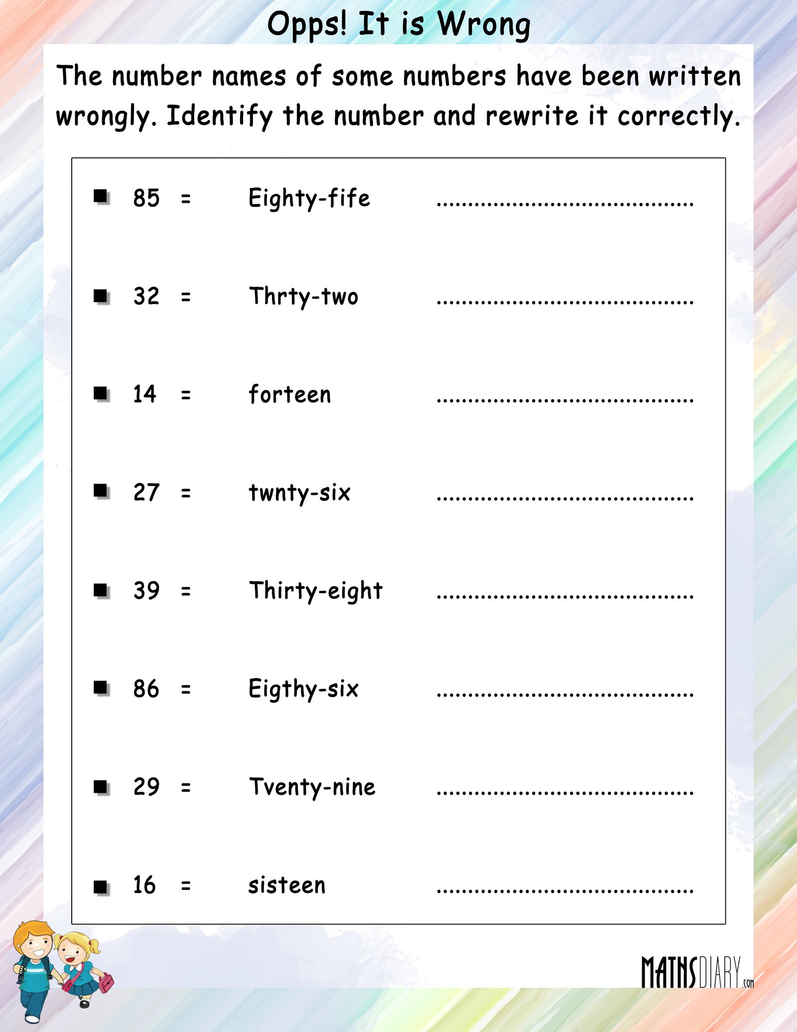 Rewrite The Incorrect Number Names Math Worksheets MathsDiary