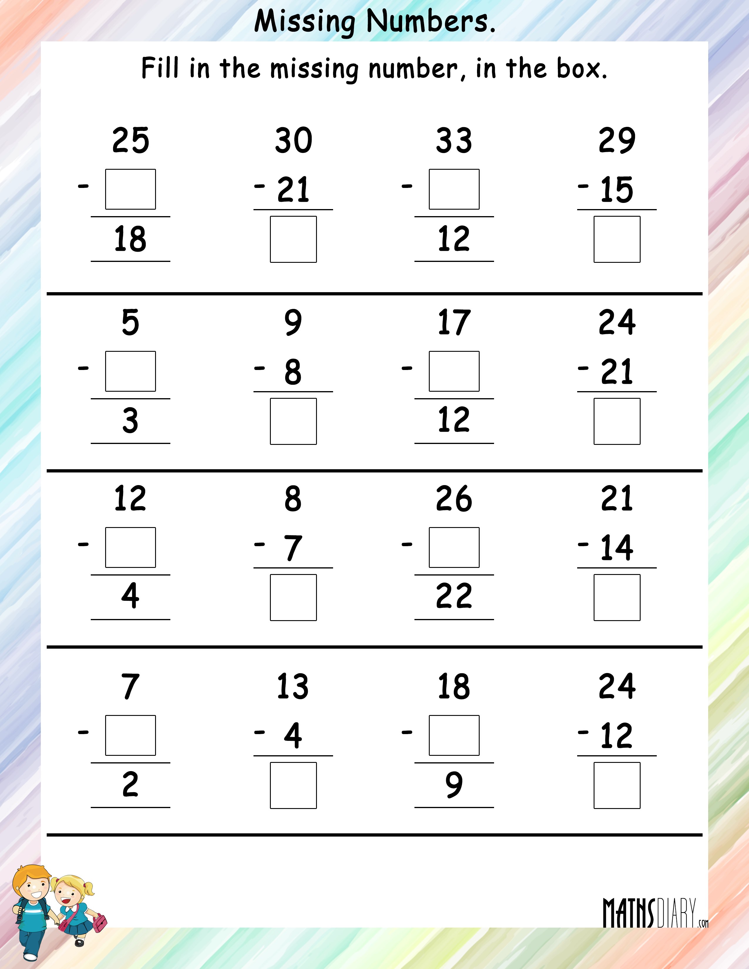 Find The Missing Numbers Math Worksheets MathsDiary