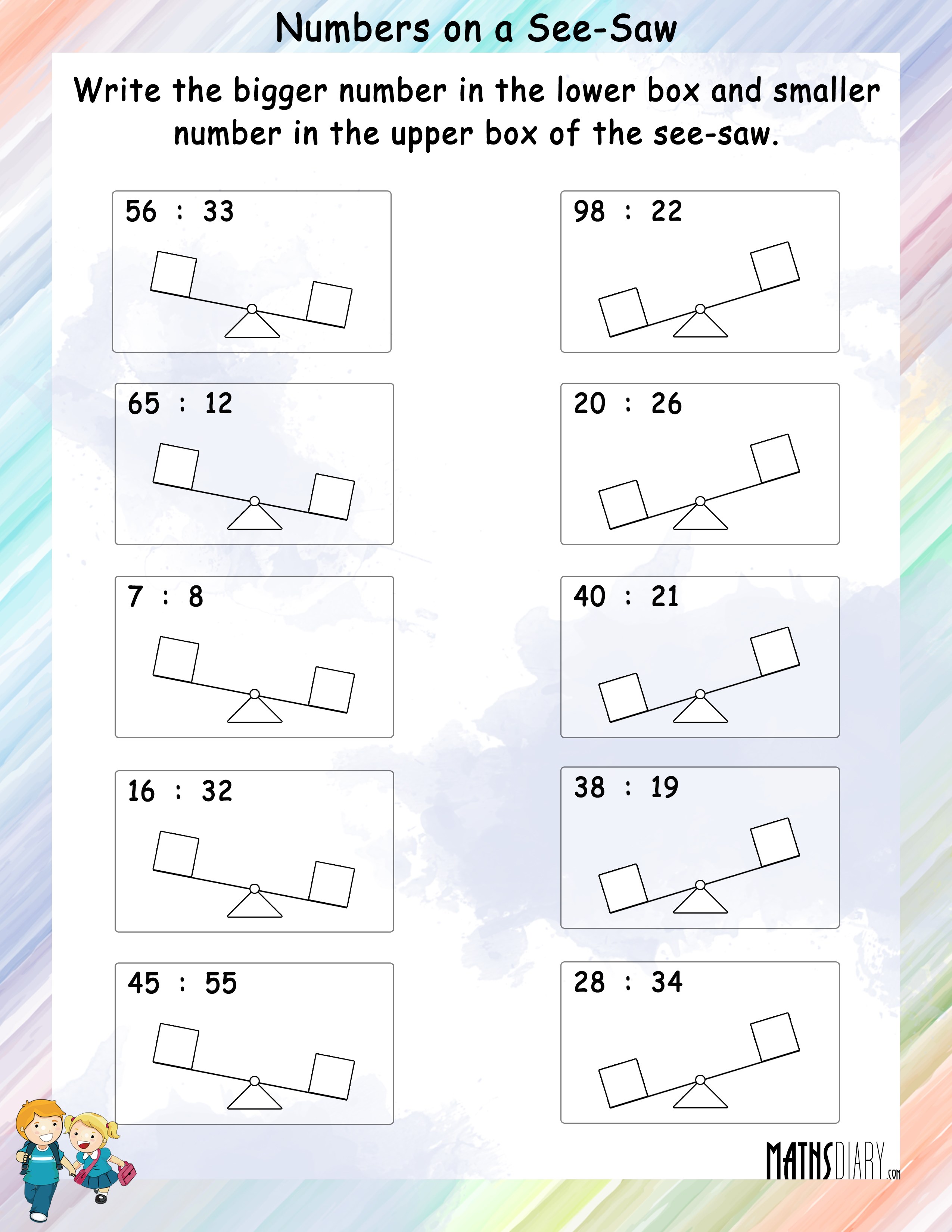 Bigger And Smaller Number On A See Saw Math Worksheets MathsDiary