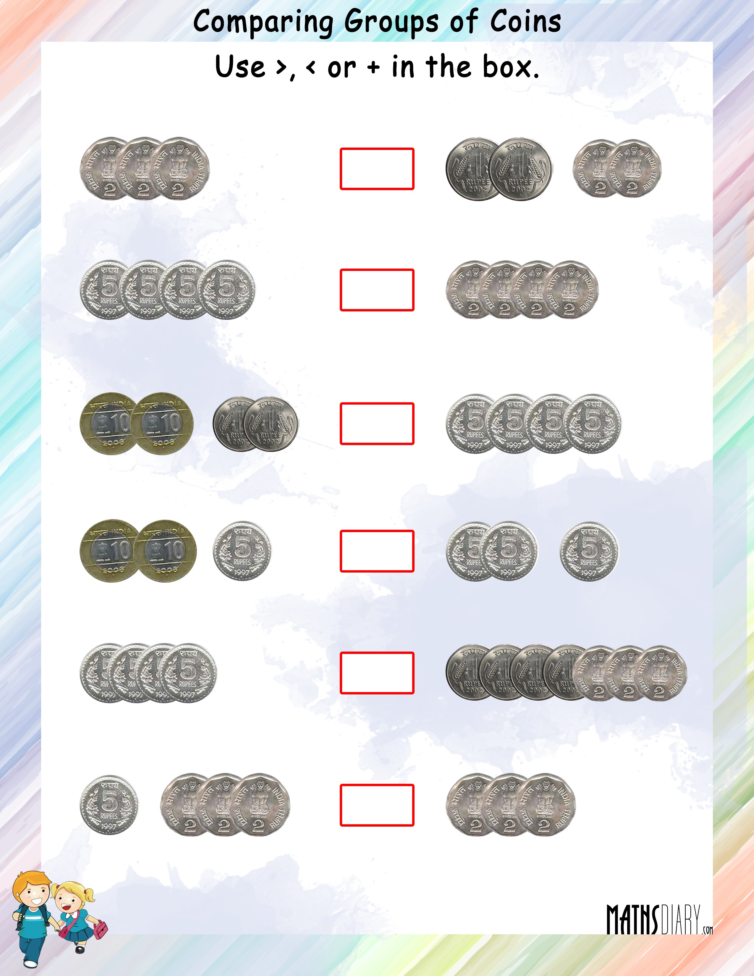Compare Coins Currency Math Worksheets MathsDiary