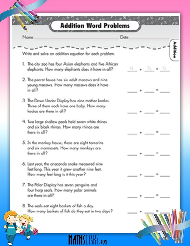 Addition Word Problems Math Worksheets MathsDiary