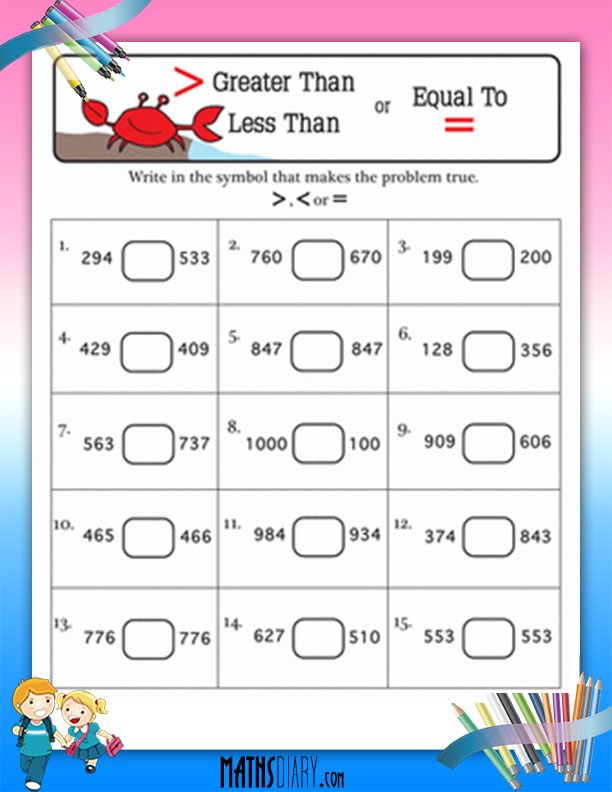 Comparing 3 Digit Numbers Math Worksheets MathsDiary