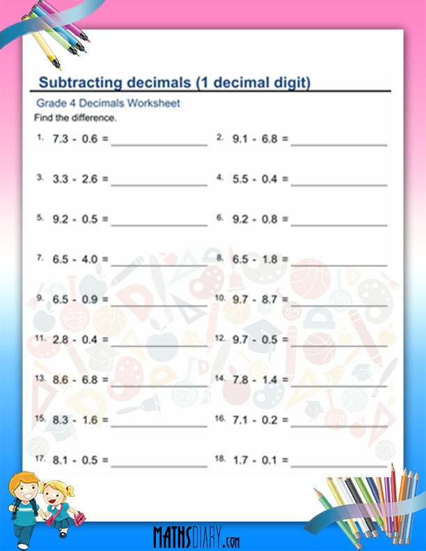 Grade 4 Math Worksheets Convert Decimals To Mixed Numbers K5 Learning Ordering Decimals 1 2