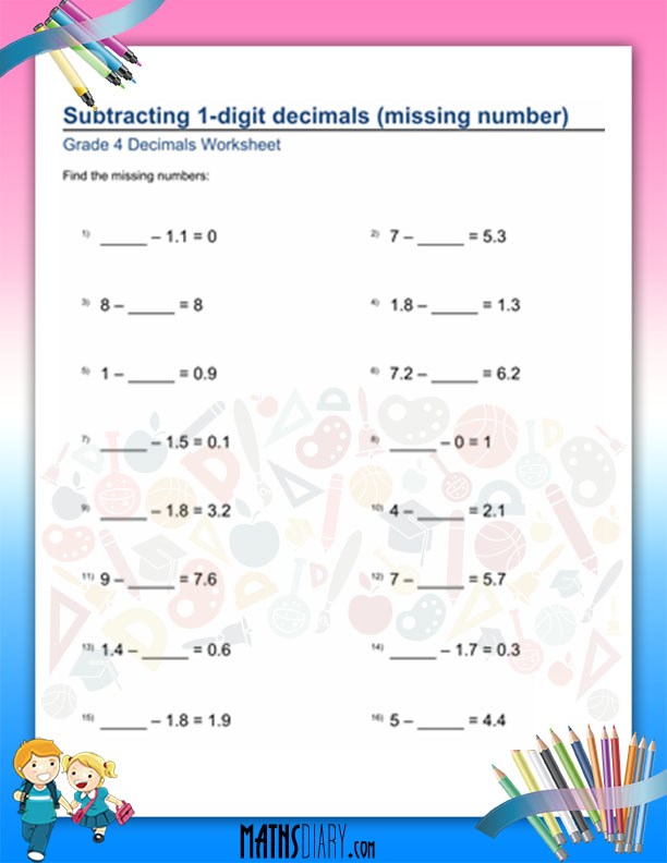 Subtraction Of Decimals Worksheet Grade 4 Math Worksheets MathsDiary
