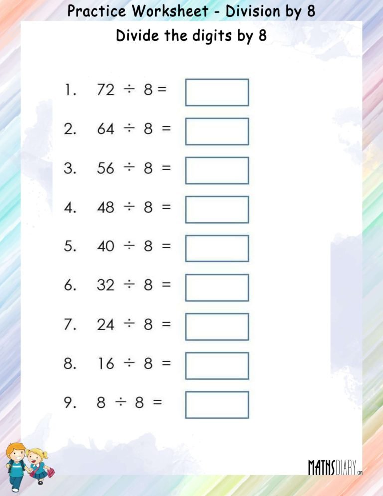 Division by 1-9 practice Worksheets - Math Worksheets - MathsDiary.com