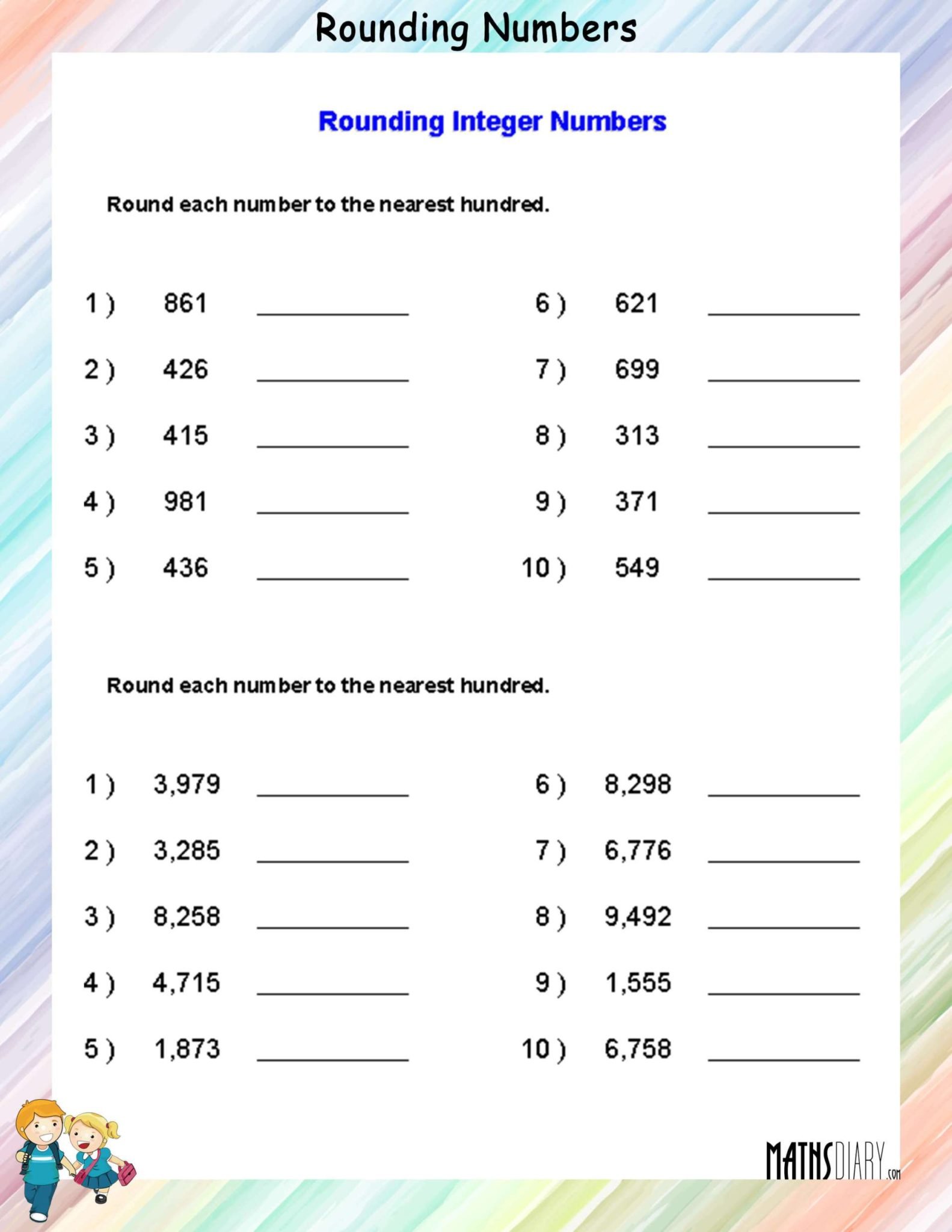 Round to the nearest 10’s, 100’s, 1000’s place - Math Worksheets ...