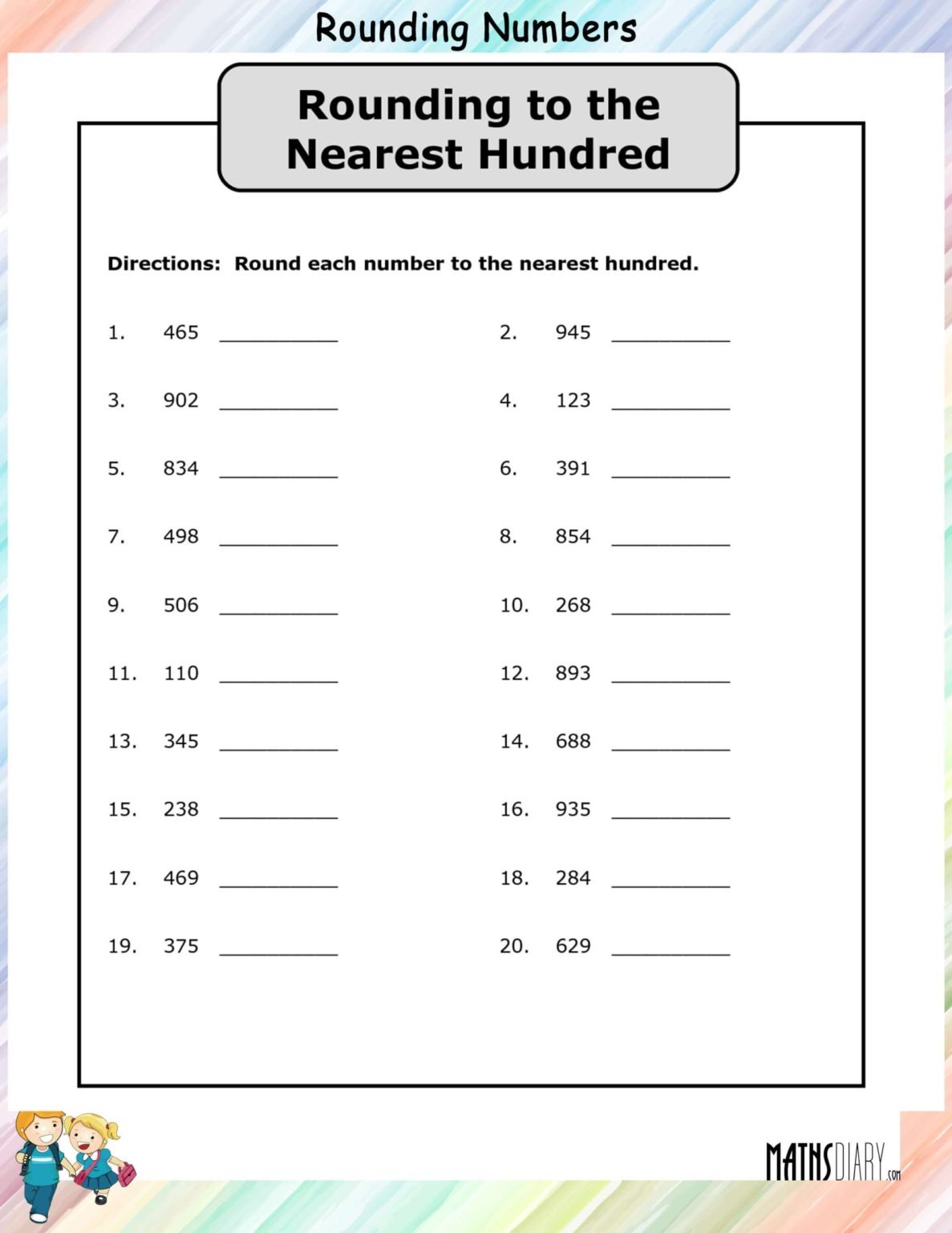 Round To The Nearest 10’s, 100’s, 1000’s Place - Math Worksheets 