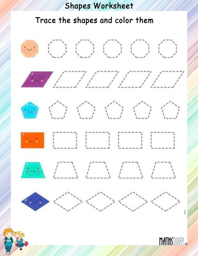 Tracing shapes - Math Worksheets - MathsDiary.com