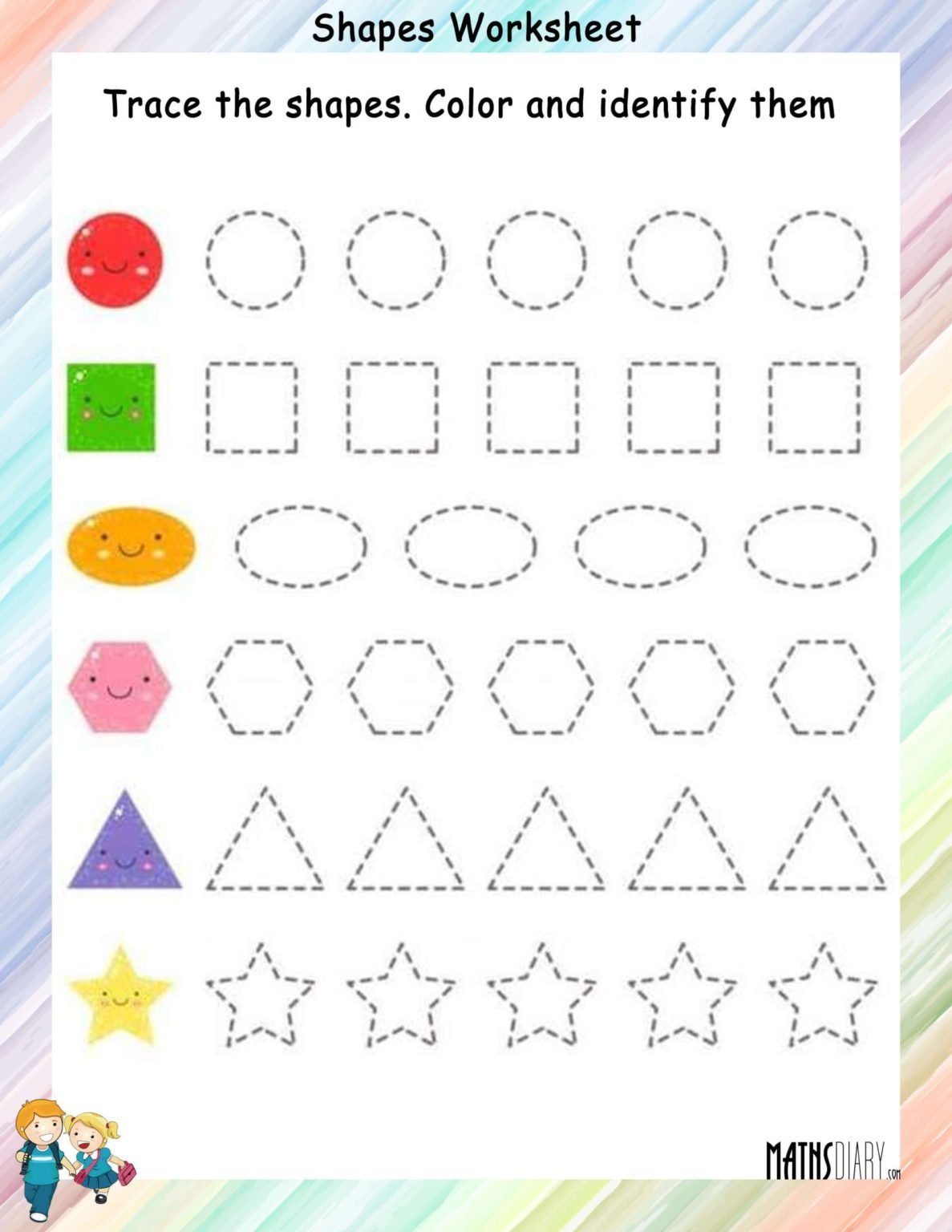 Tracing shapes - Math Worksheets - MathsDiary.com