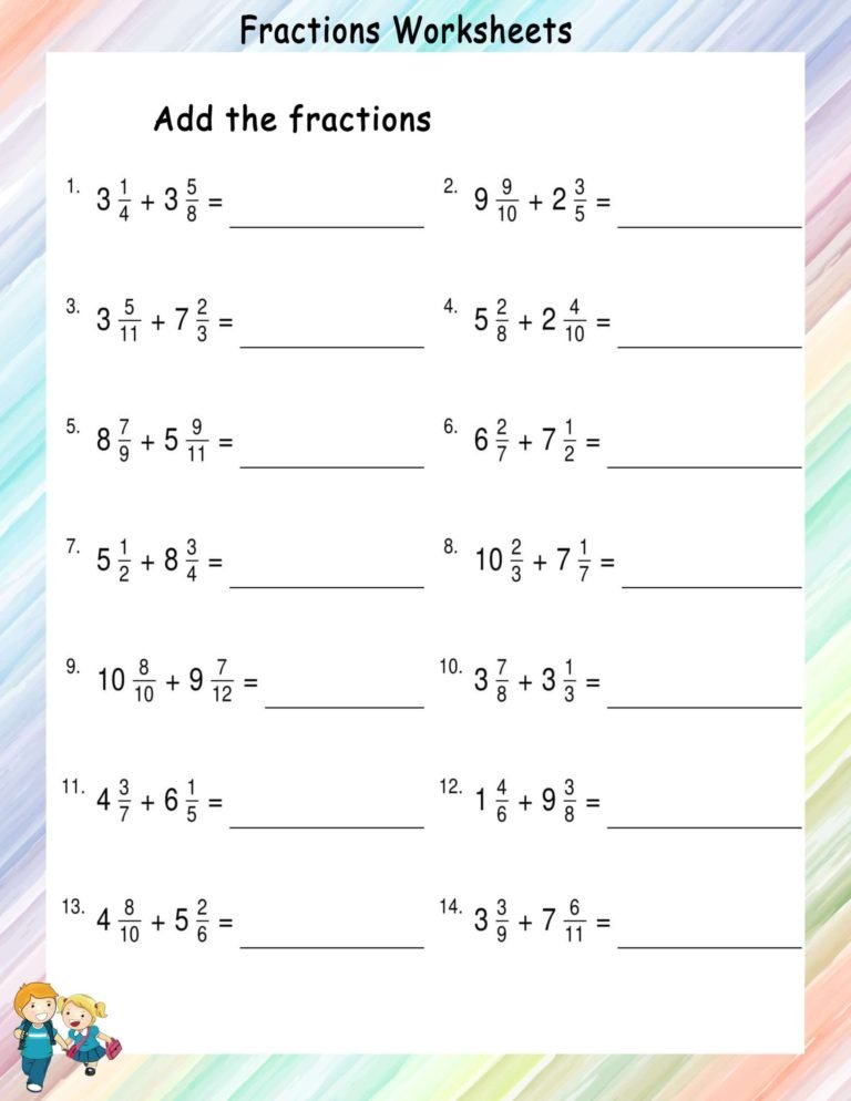 Addition of unlike mixed fractions - Math Worksheets - MathsDiary.com