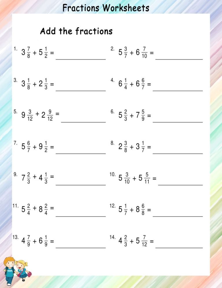 Addition of unlike mixed fractions - Math Worksheets - MathsDiary.com