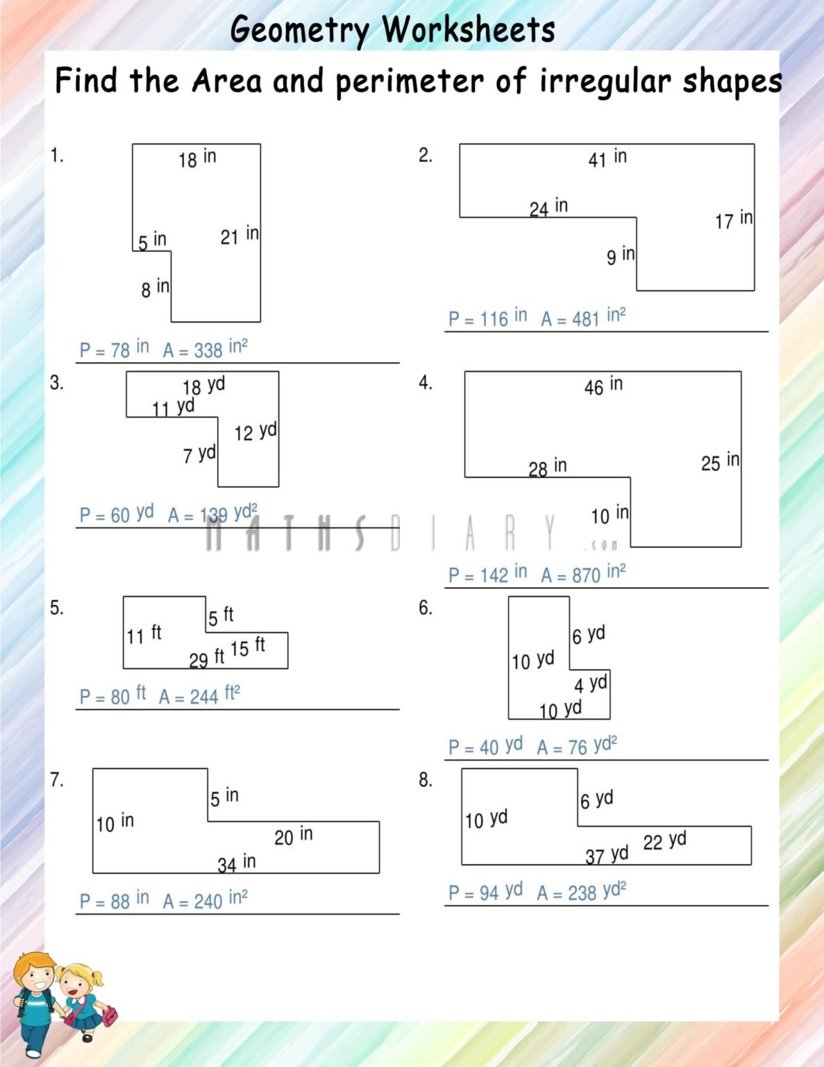 Finding Area and Perimeter of Irregular shapes - Math Worksheets ...