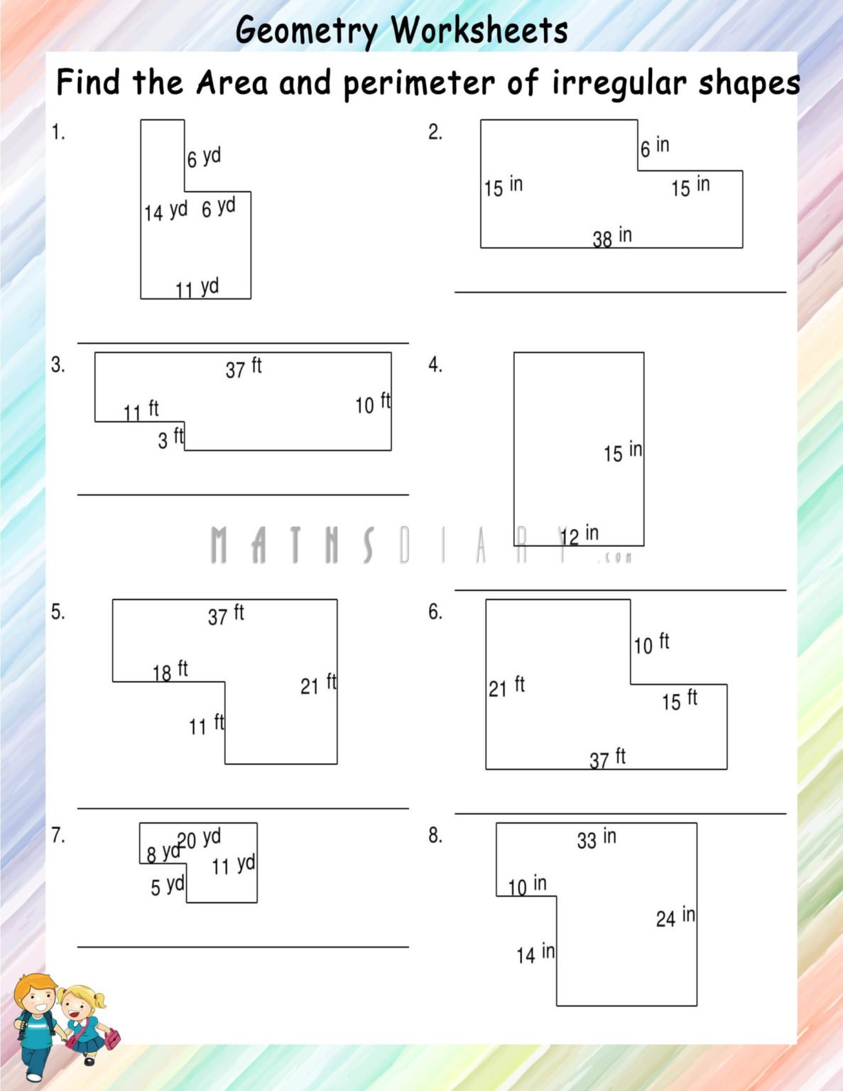 Finding Area and Perimeter of Irregular shapes - Math Worksheets ...