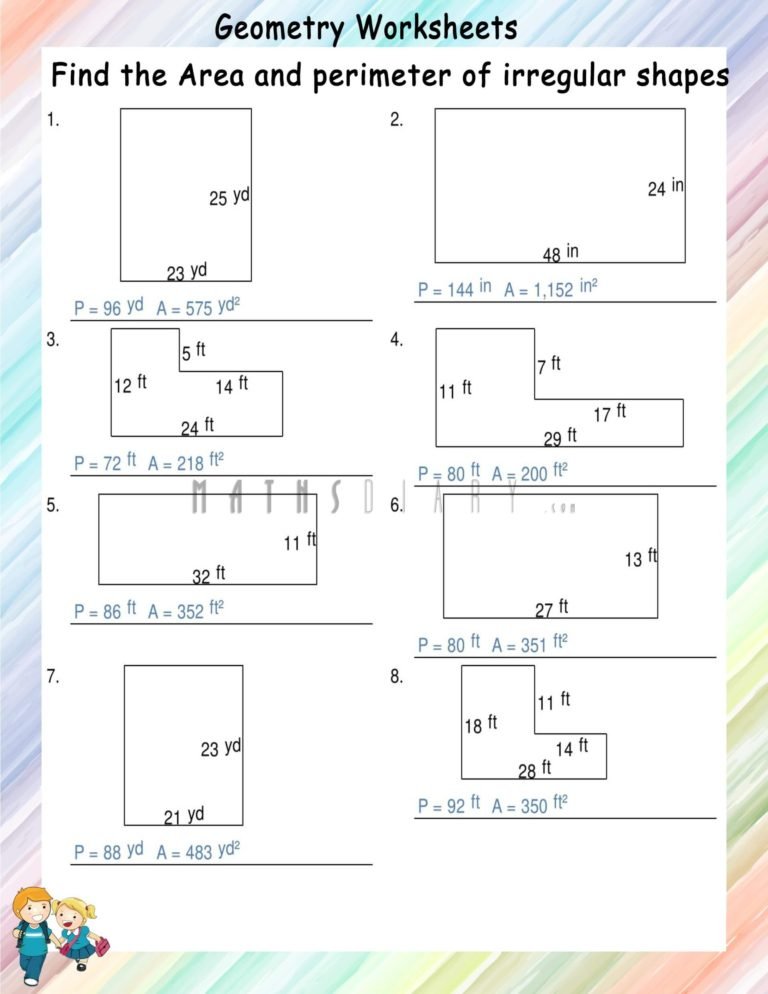 Finding Area and Perimeter of Irregular shapes - Math Worksheets ...