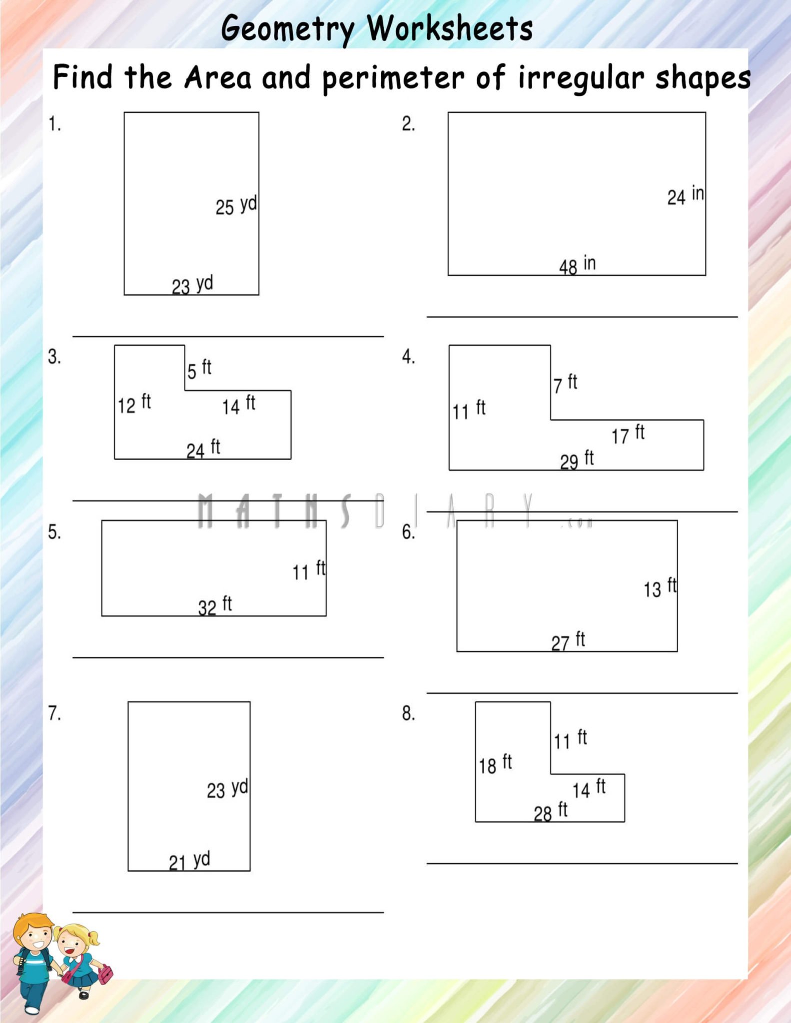 Finding Area and Perimeter of Irregular shapes - Math Worksheets ...