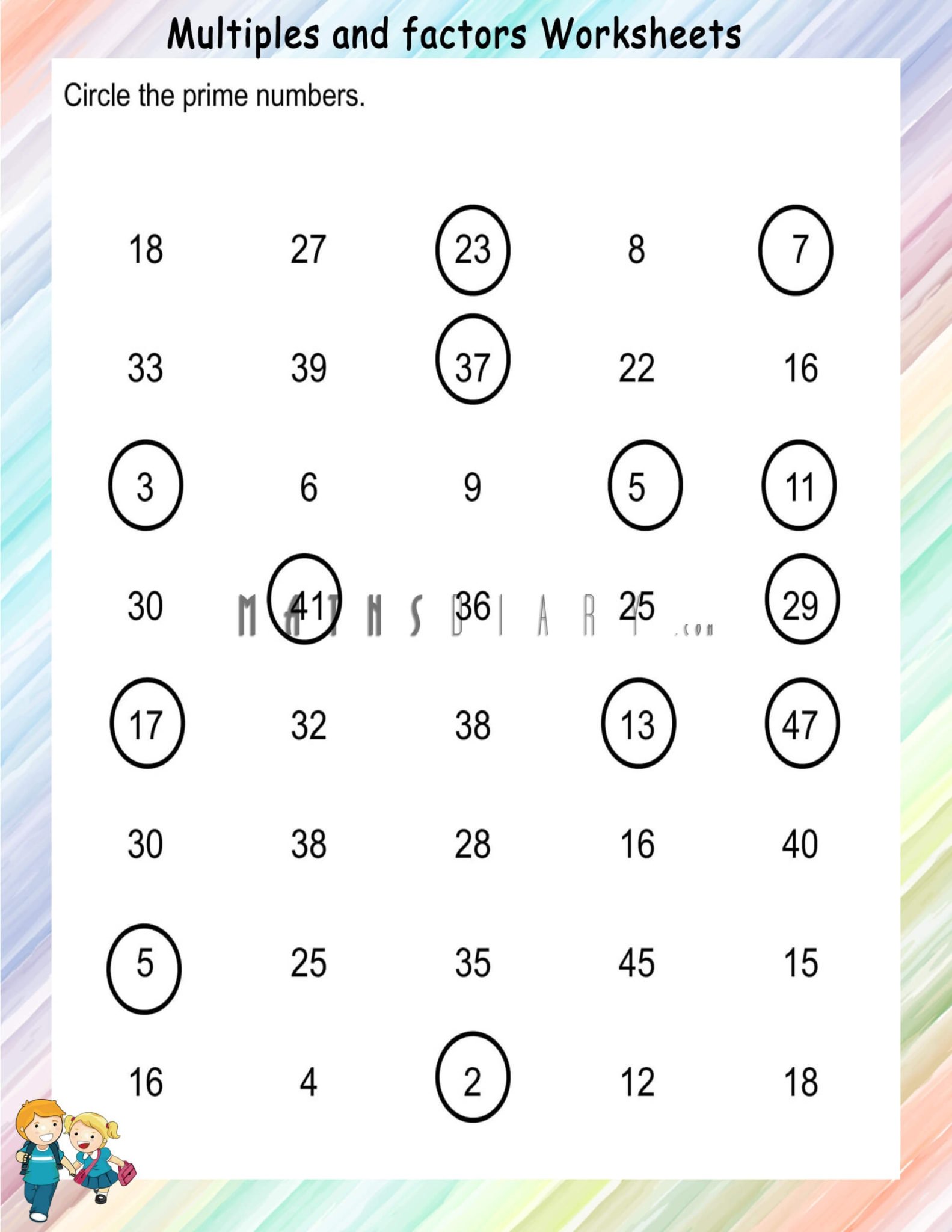 Circle prime numbers worksheets - Math Worksheets - MathsDiary.com