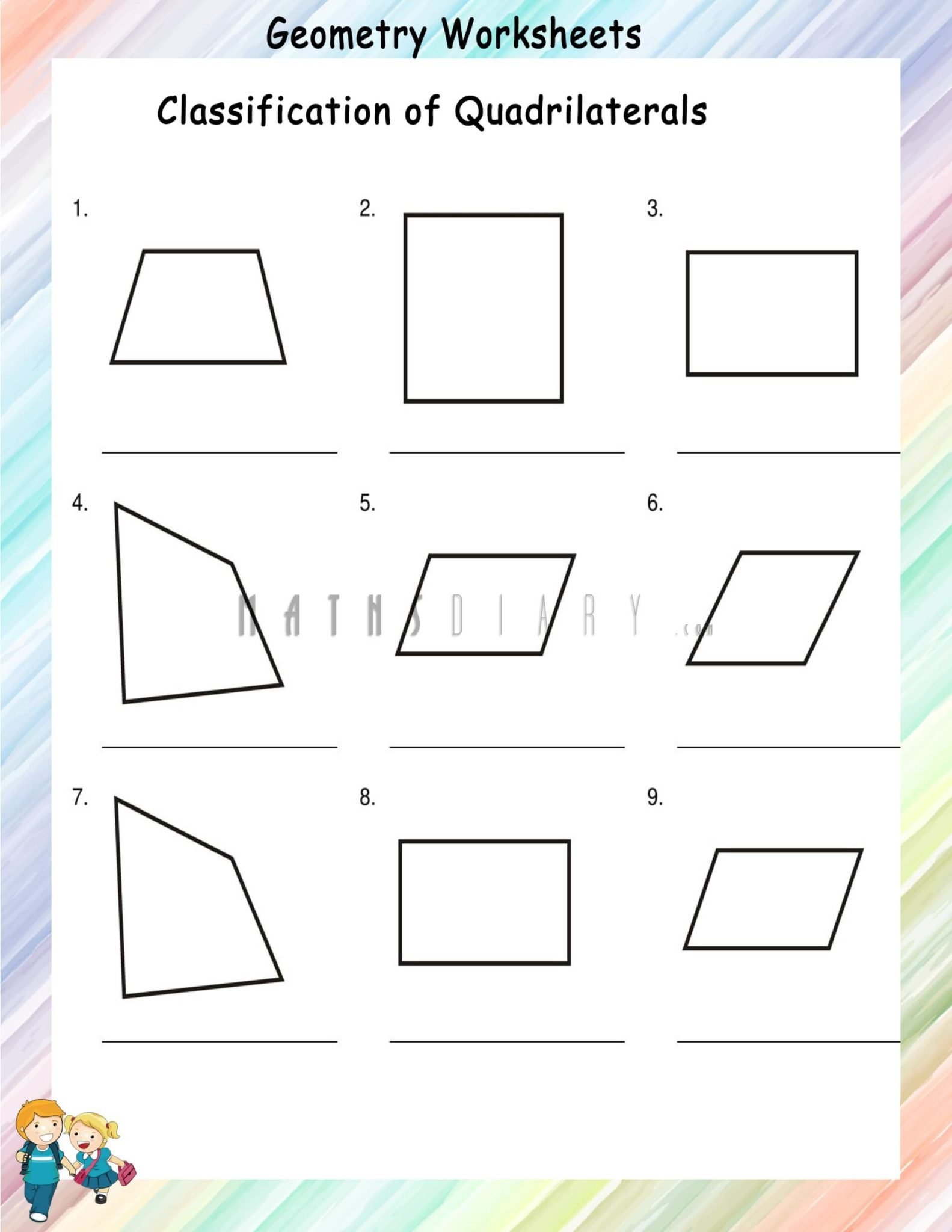 Types of Quadrilaterals worksheets - Math Worksheets - MathsDiary.com