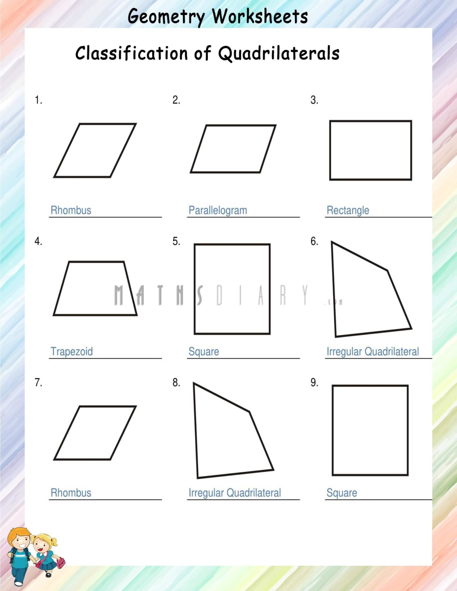 Types of Quadrilaterals worksheets - Math Worksheets - MathsDiary.com