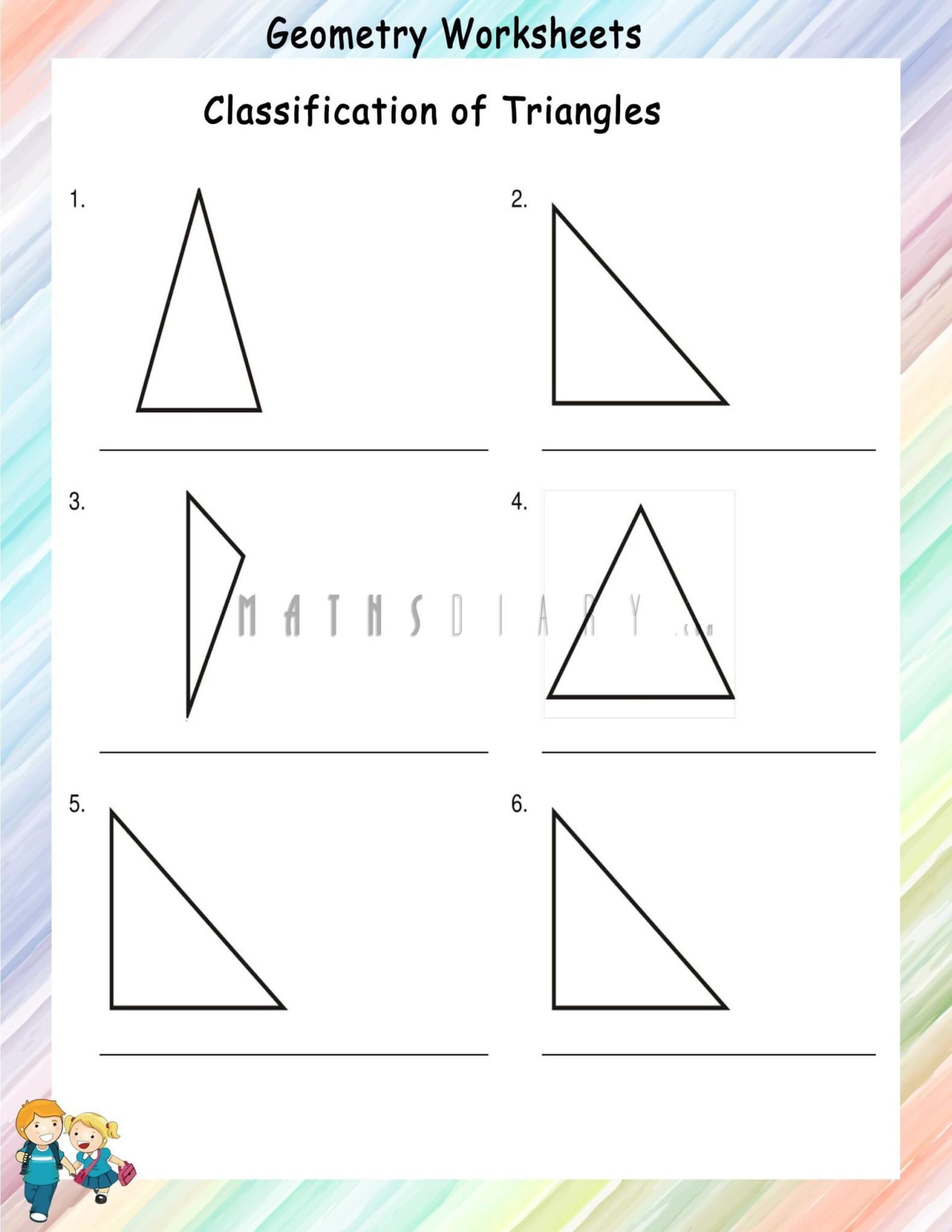 Types of triangles worksheets - Math Worksheets - MathsDiary.com