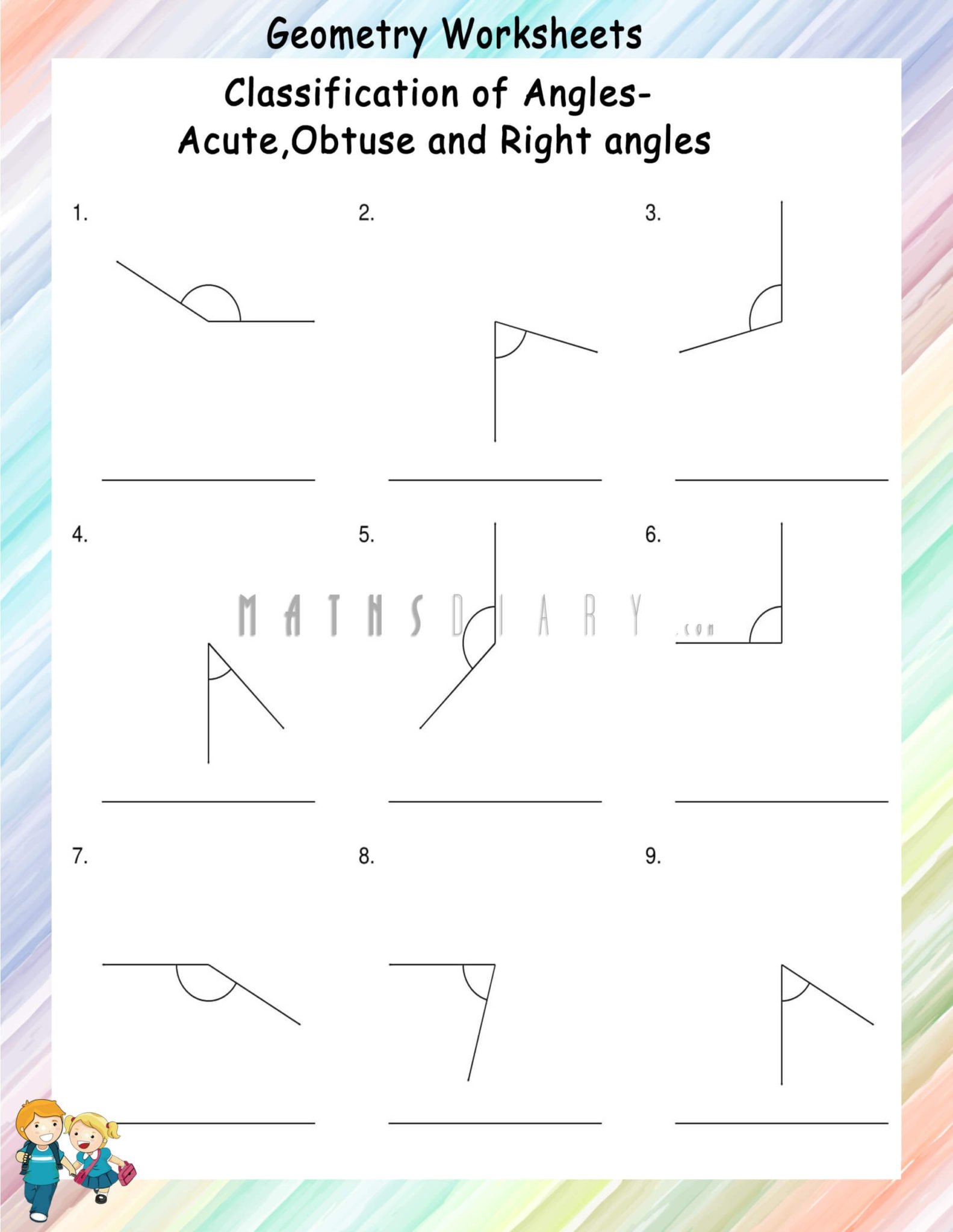 Classification of angles worksheets - Math Worksheets - MathsDiary.com