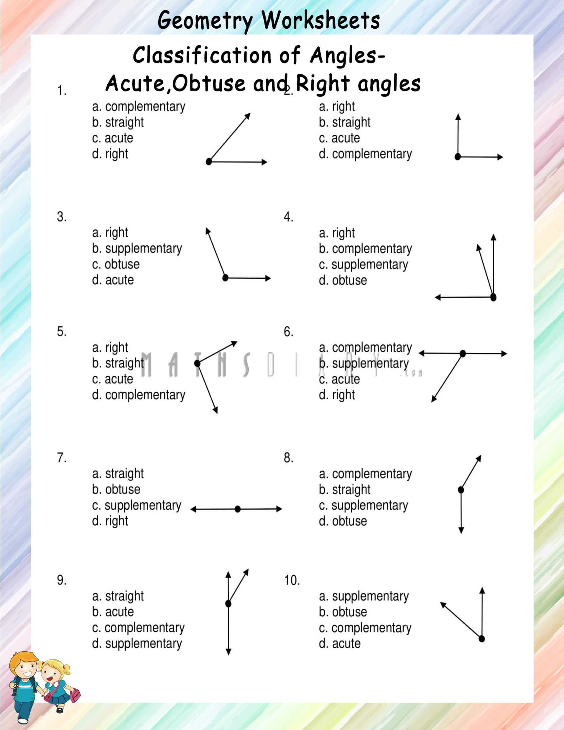 Classification of angles worksheets Math Worksheets MathsDiary com
