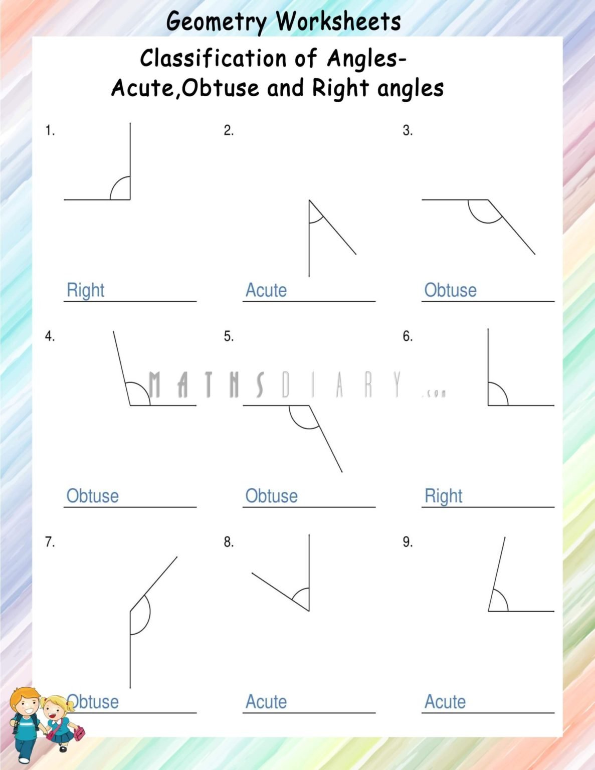 Classification of angles worksheets - Math Worksheets - MathsDiary.com