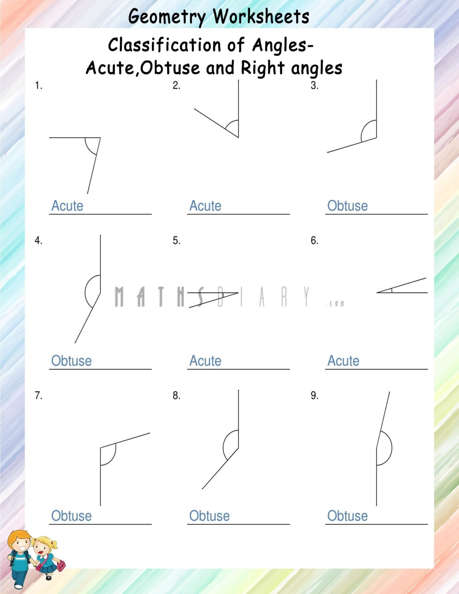 Classification of angles worksheets - Math Worksheets - MathsDiary.com