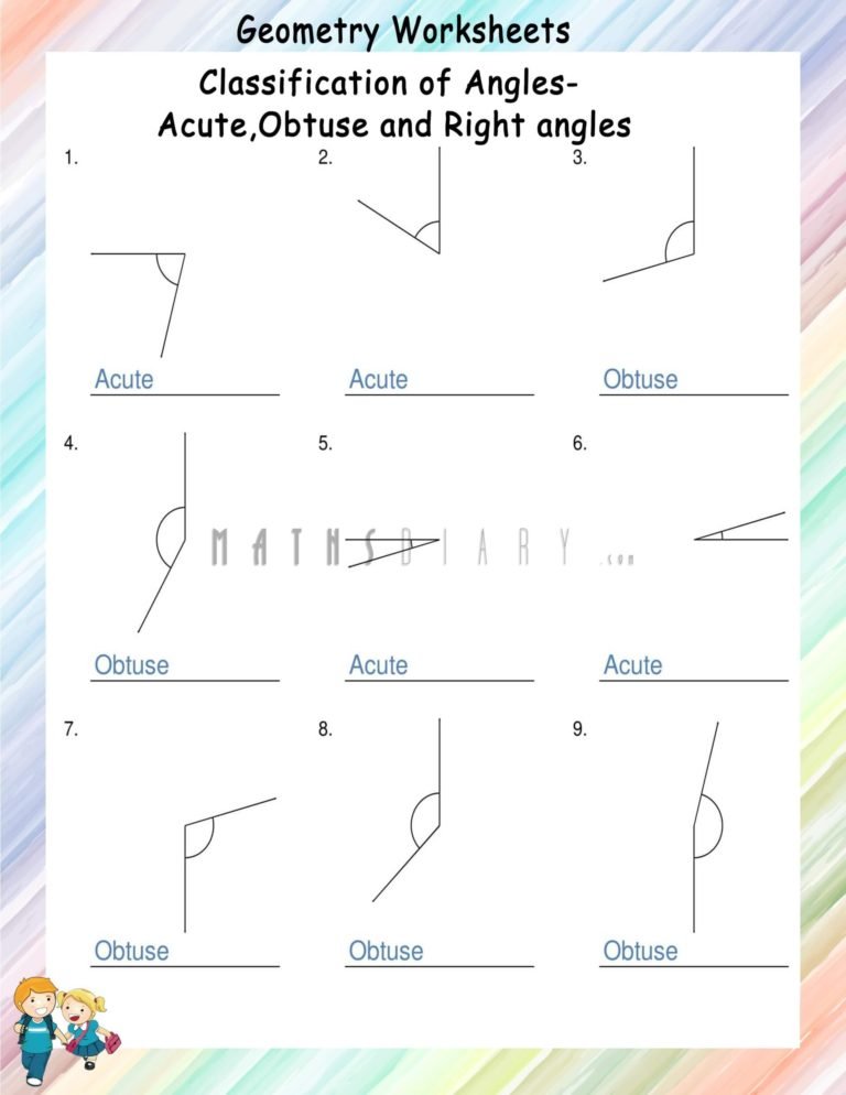 Classification of angles worksheets - Math Worksheets - MathsDiary.com