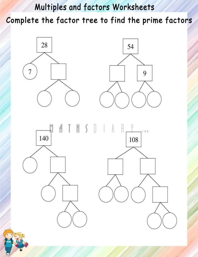 Factor Tree Worksheets - Math Worksheets - MathsDiary.com