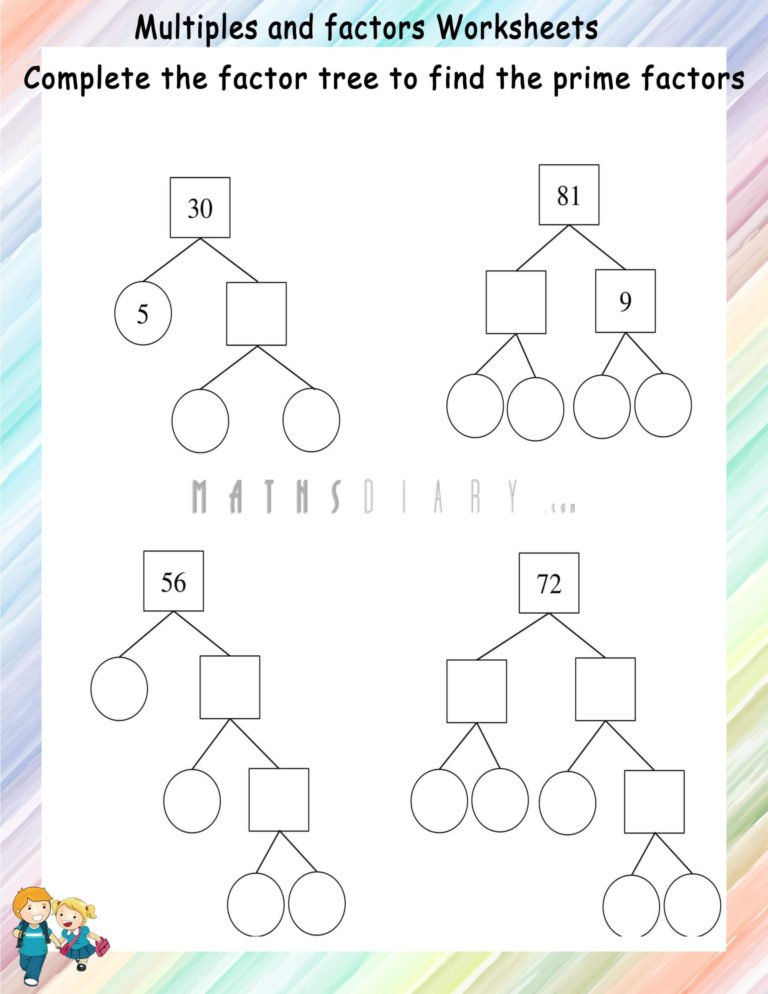 Factor Tree Worksheets - Math Worksheets - MathsDiary.com