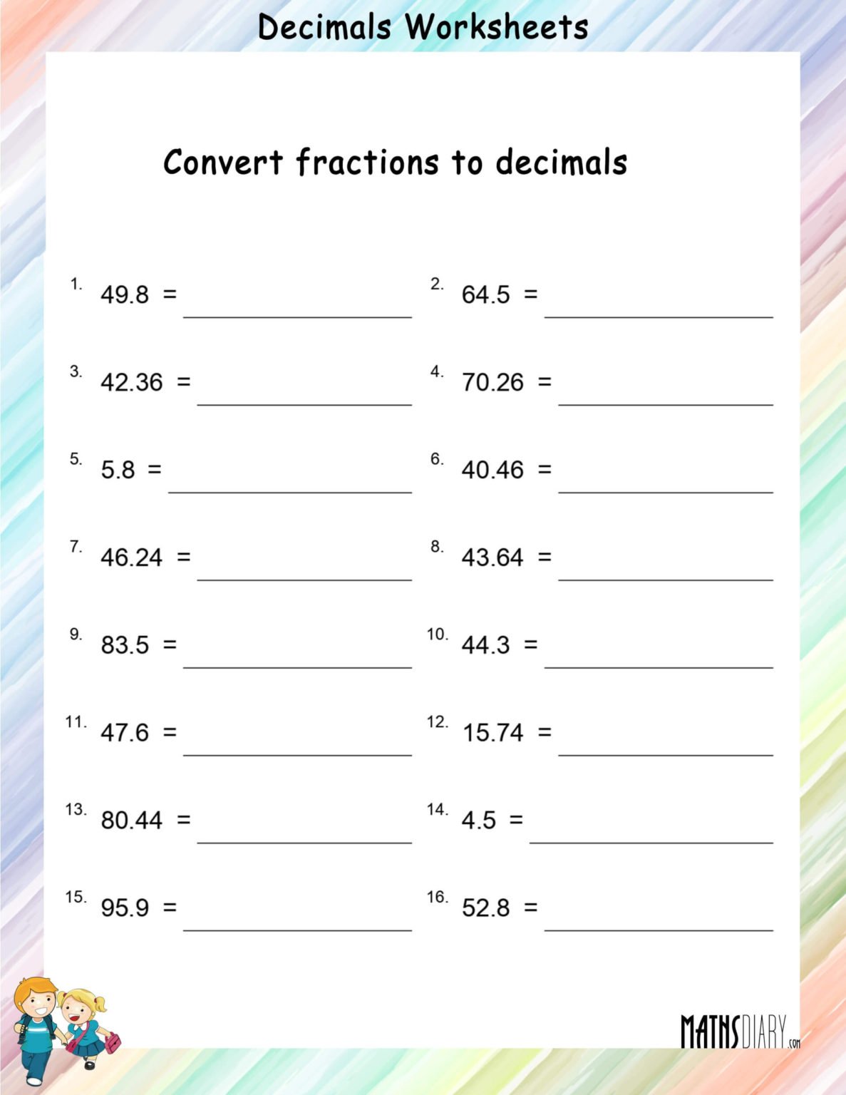 Decimals – Grade 4 Math Worksheets